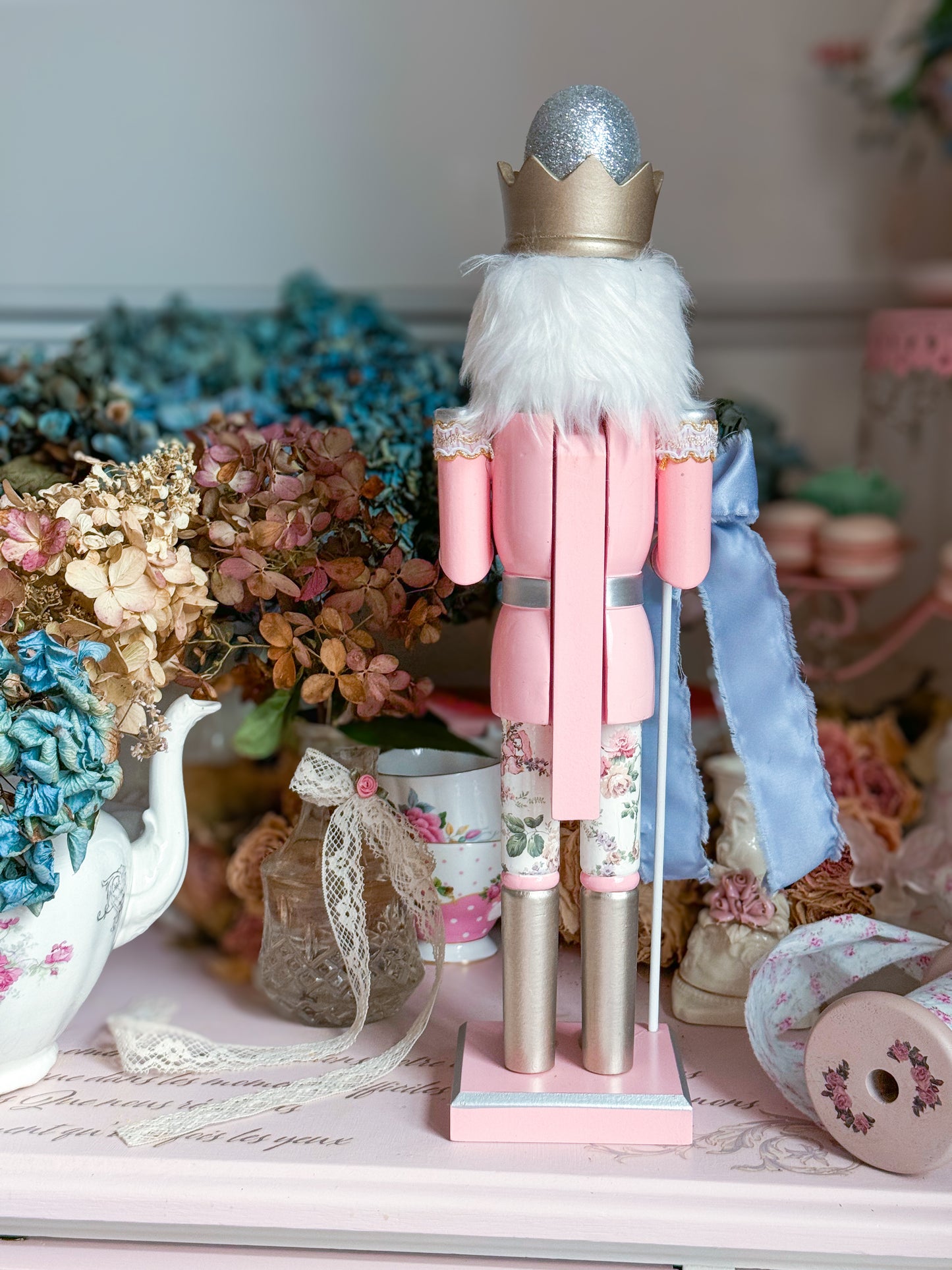 Bespoke Pink Nutcracker with Shabby Chic Floral Pants a la LoveShackFancy