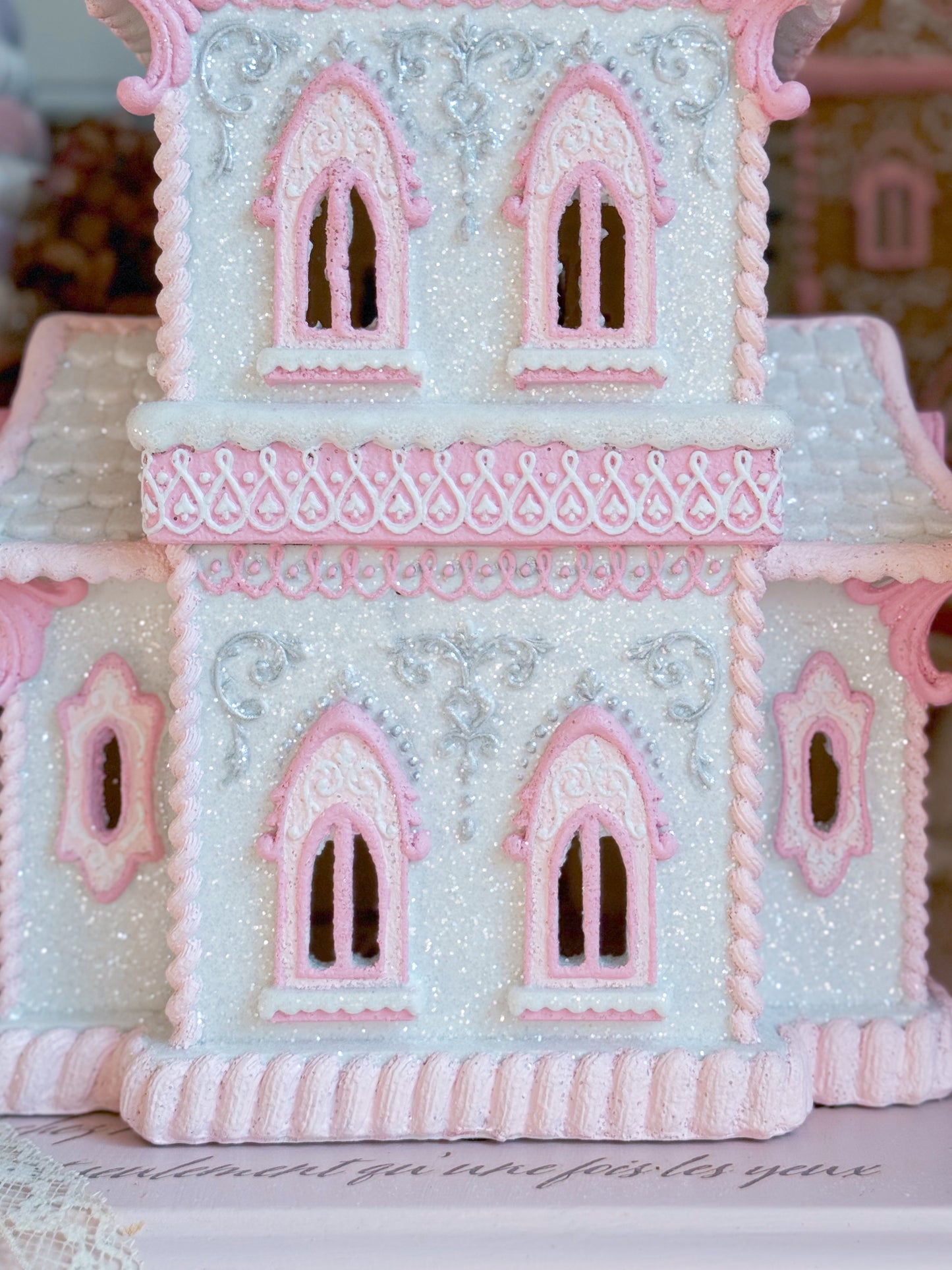 GLOW-UP COMMISSION: Bespoke Pastel Pink and White Hand Painted Two-Story Victorian Gingerbread House