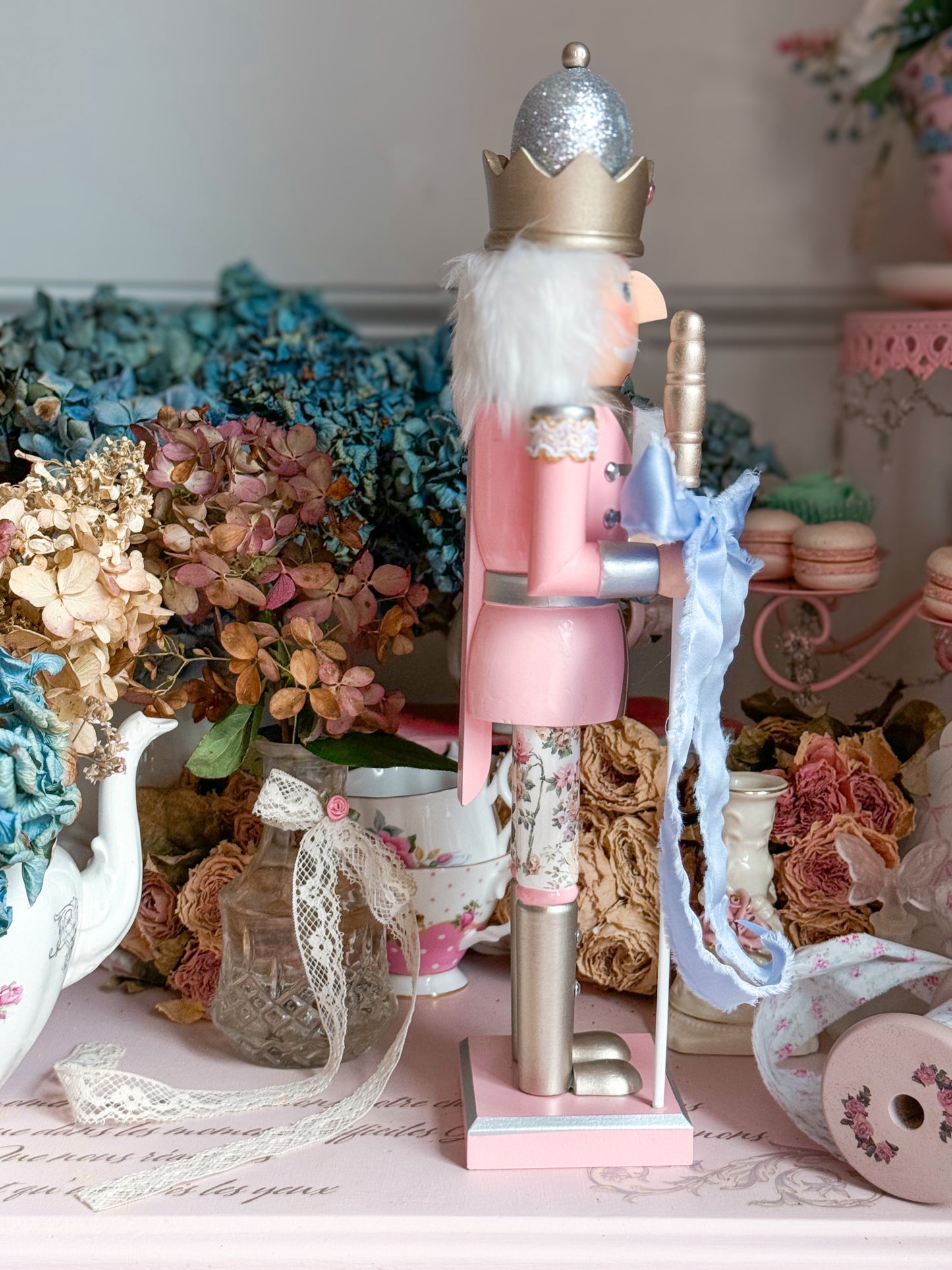 Bespoke Pink Nutcracker with Shabby Chic Floral Pants a la LoveShackFancy