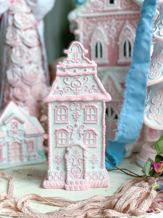 Bespoke Pastel Pink and White Glitter Gingerbread Townhouse