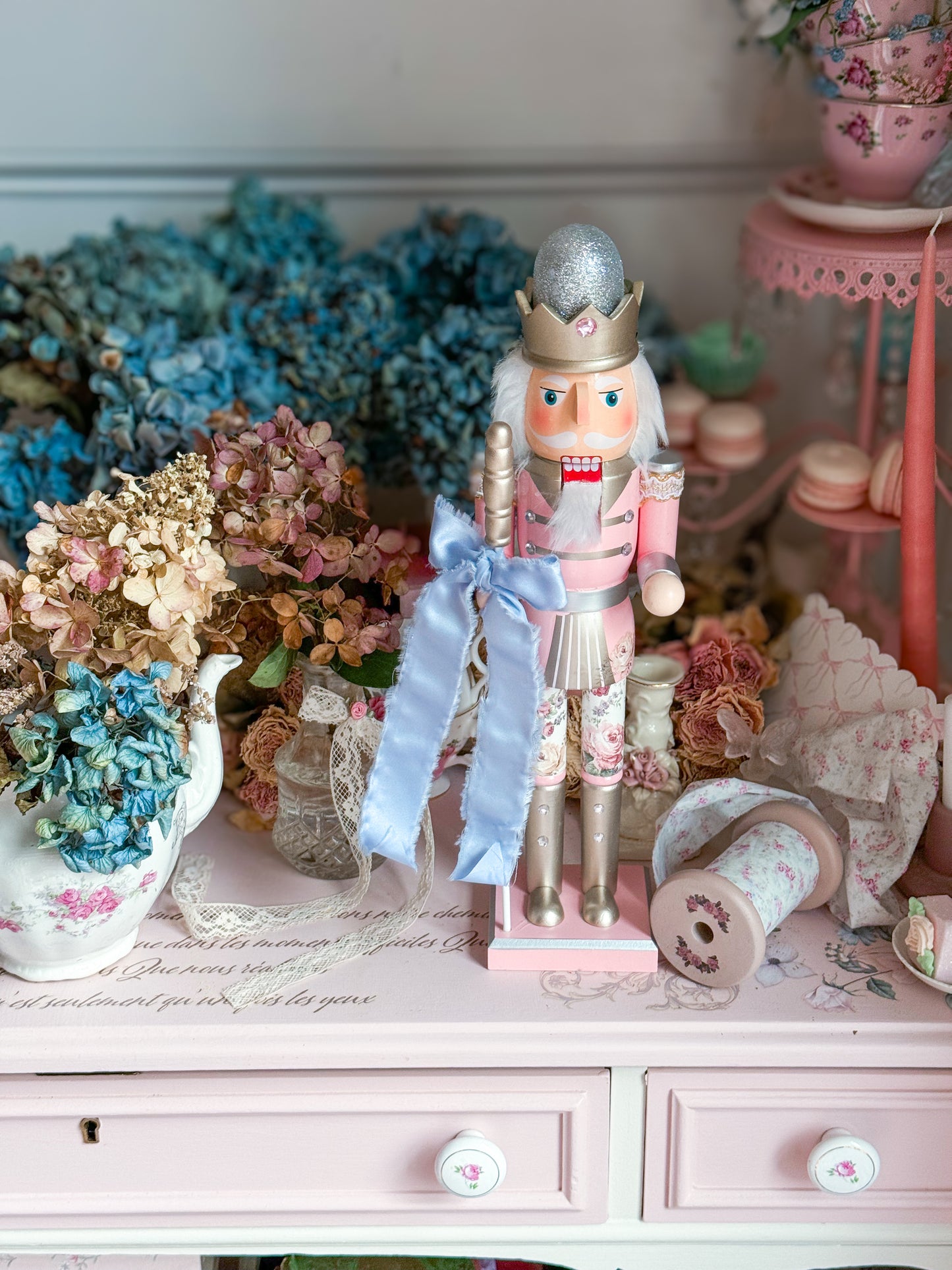 Bespoke Pink Nutcracker with Shabby Chic Floral Pants a la LoveShackFancy