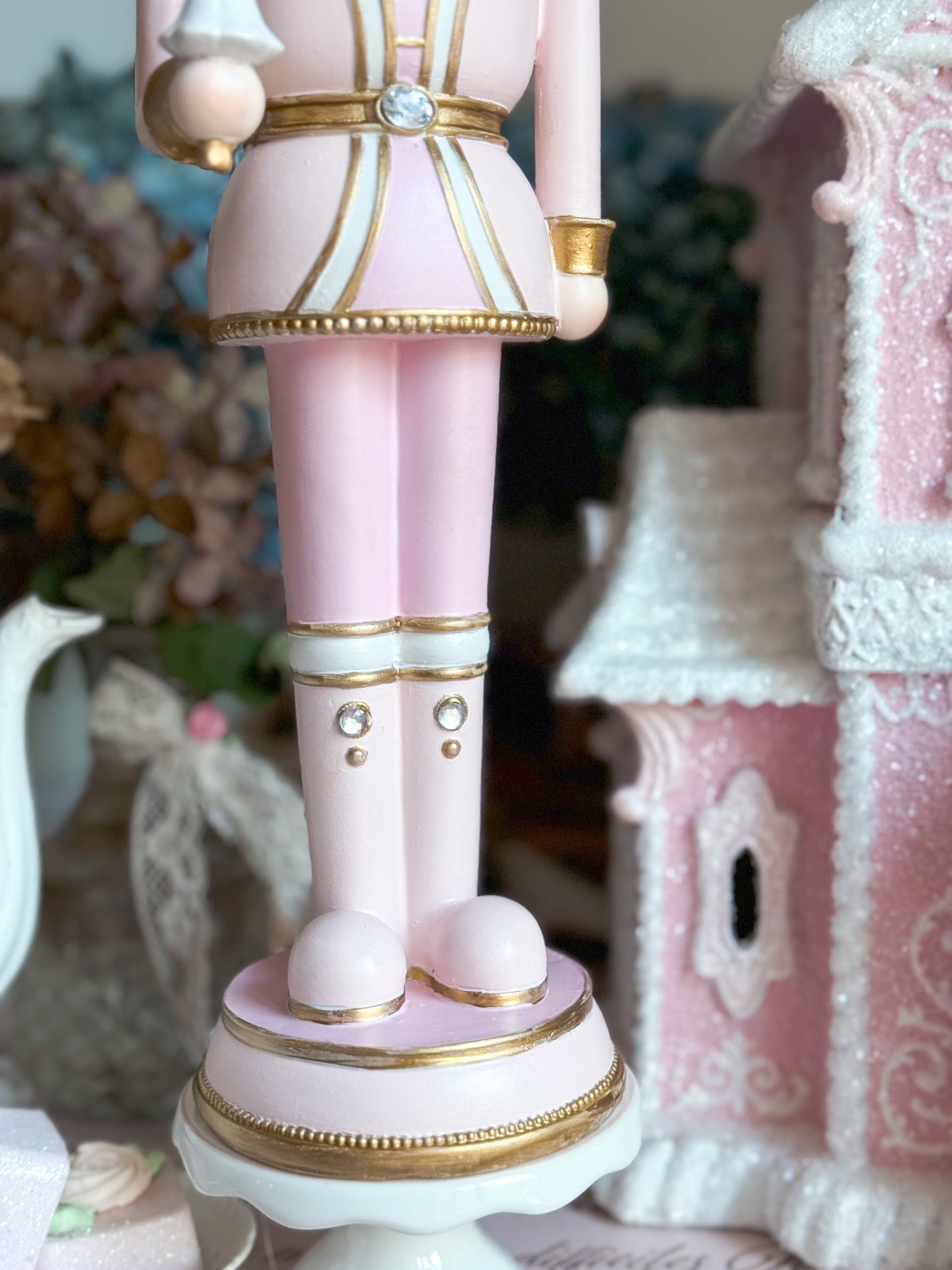 Bespoke Hand Painted Pastel Pink, White & Gold Coquette Nutcracker