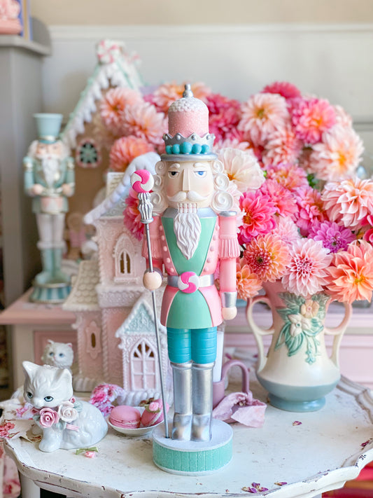 Pastel pink, blue and mint Candy Land Resin Nutcracker