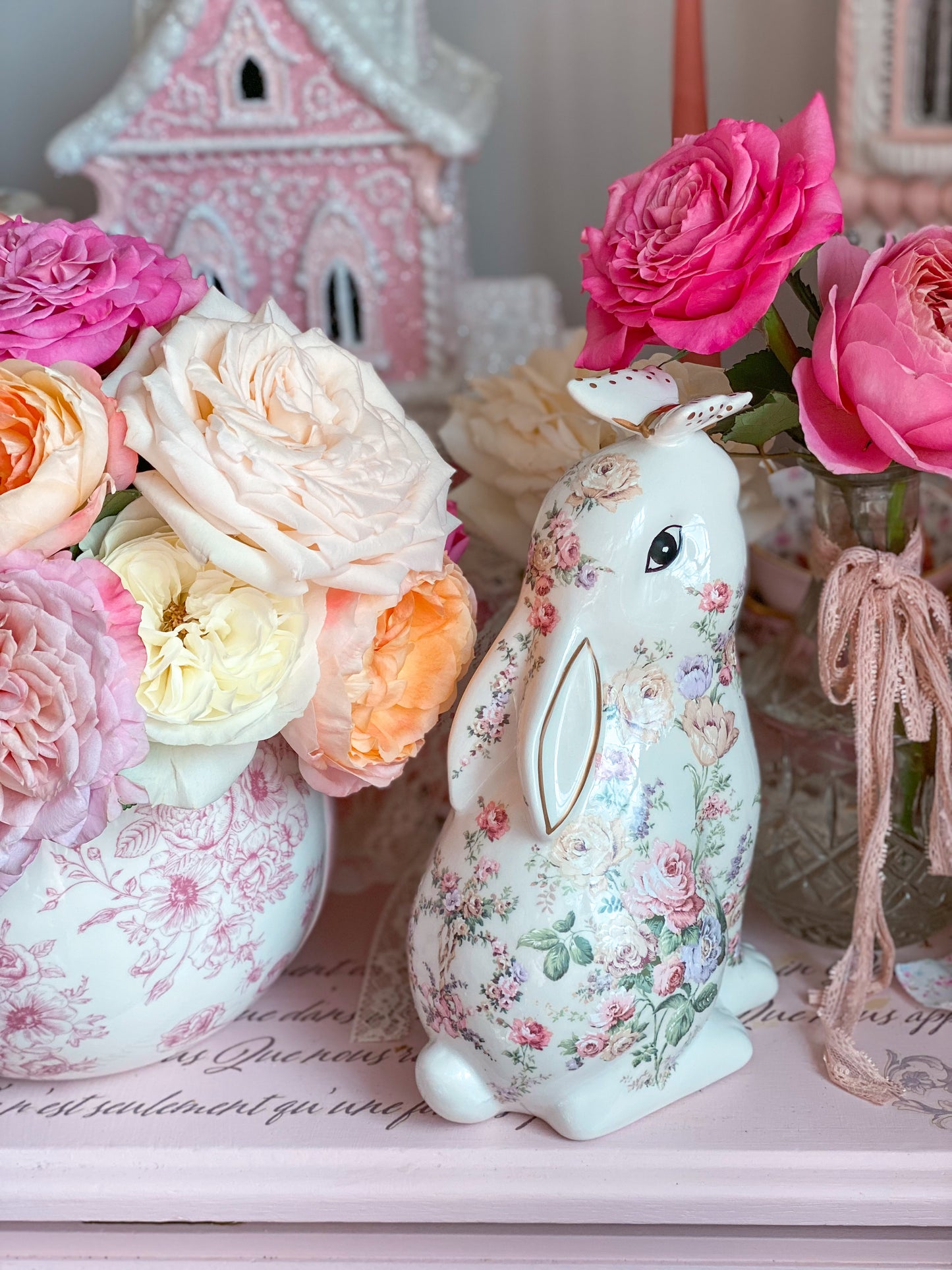 Bespoke Shabby Chic Pastel Floral Easter Bunny with Butterfly
