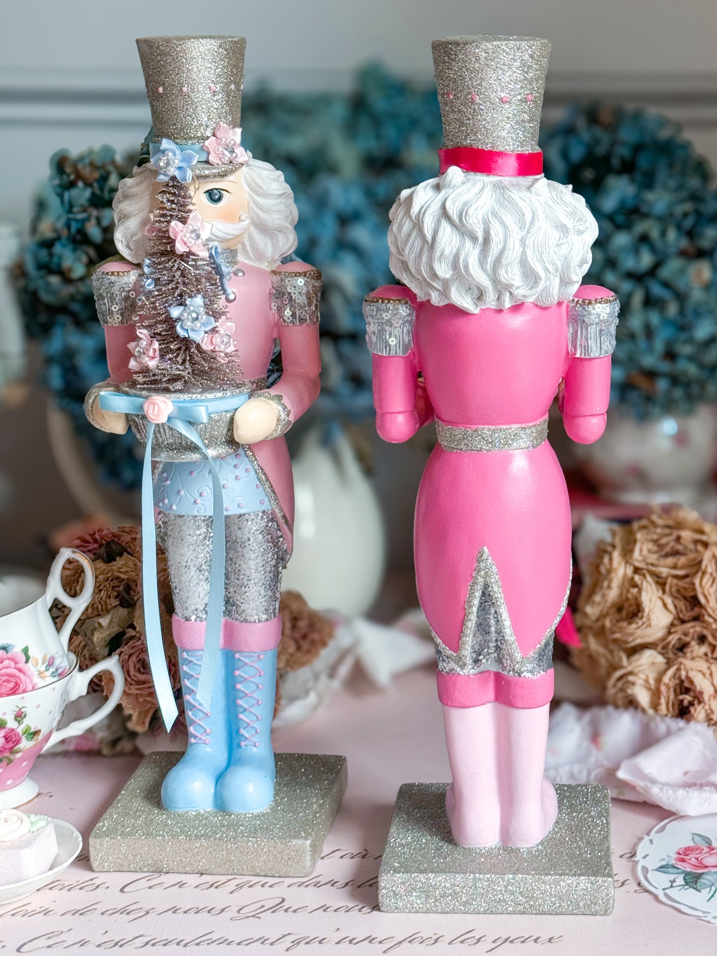 Bespoke Hand Painted Pink and Blue LED light up Nutcracker Bundle