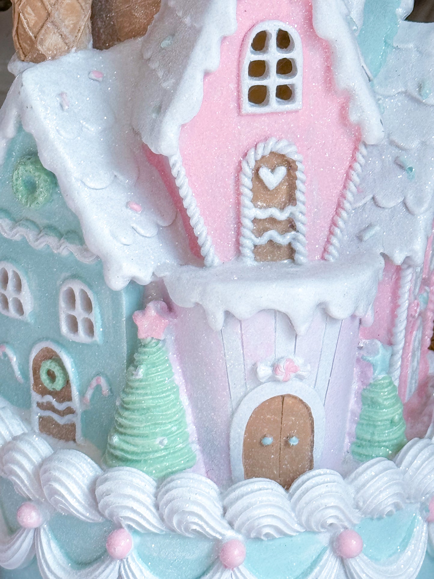 Pastel Pink, Blue and Purple LED light up Gingerbread Christmas Castle Cake