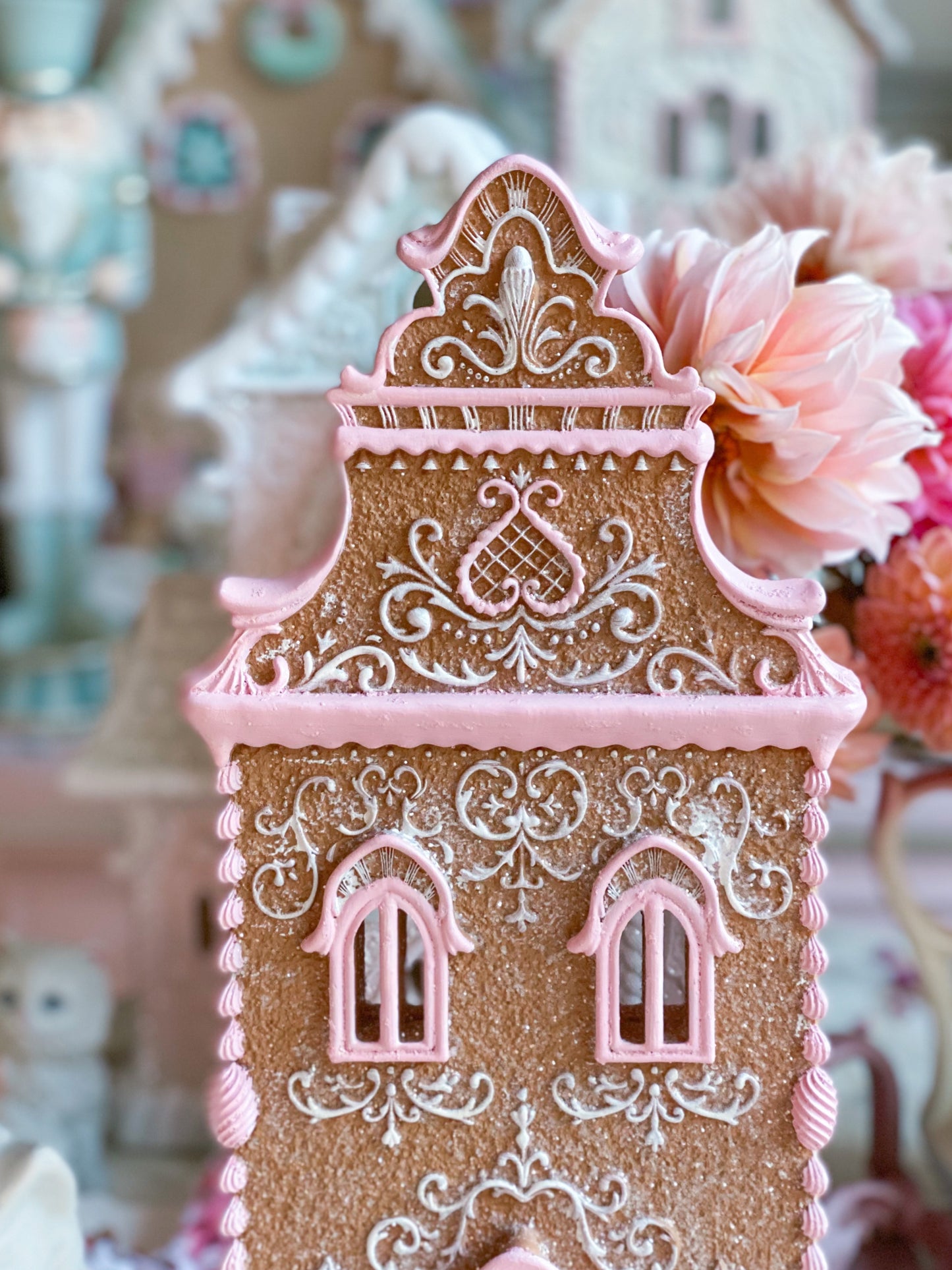 Bespoke Pastel Pink Gingerbread House Tabletop Decoration