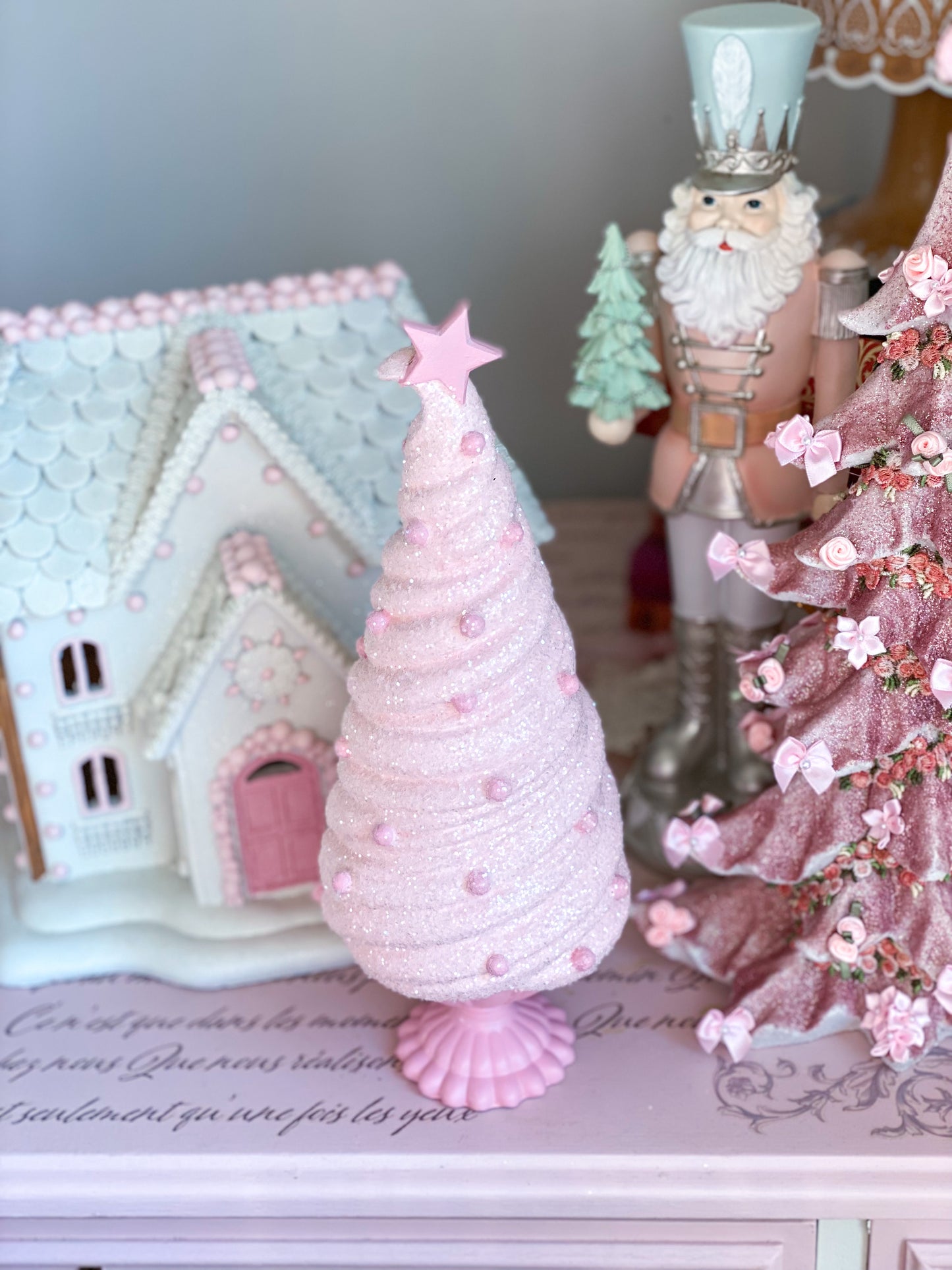 Bespoke Pastel Pink Glitter Ice Cream Sundae Christmas Tree