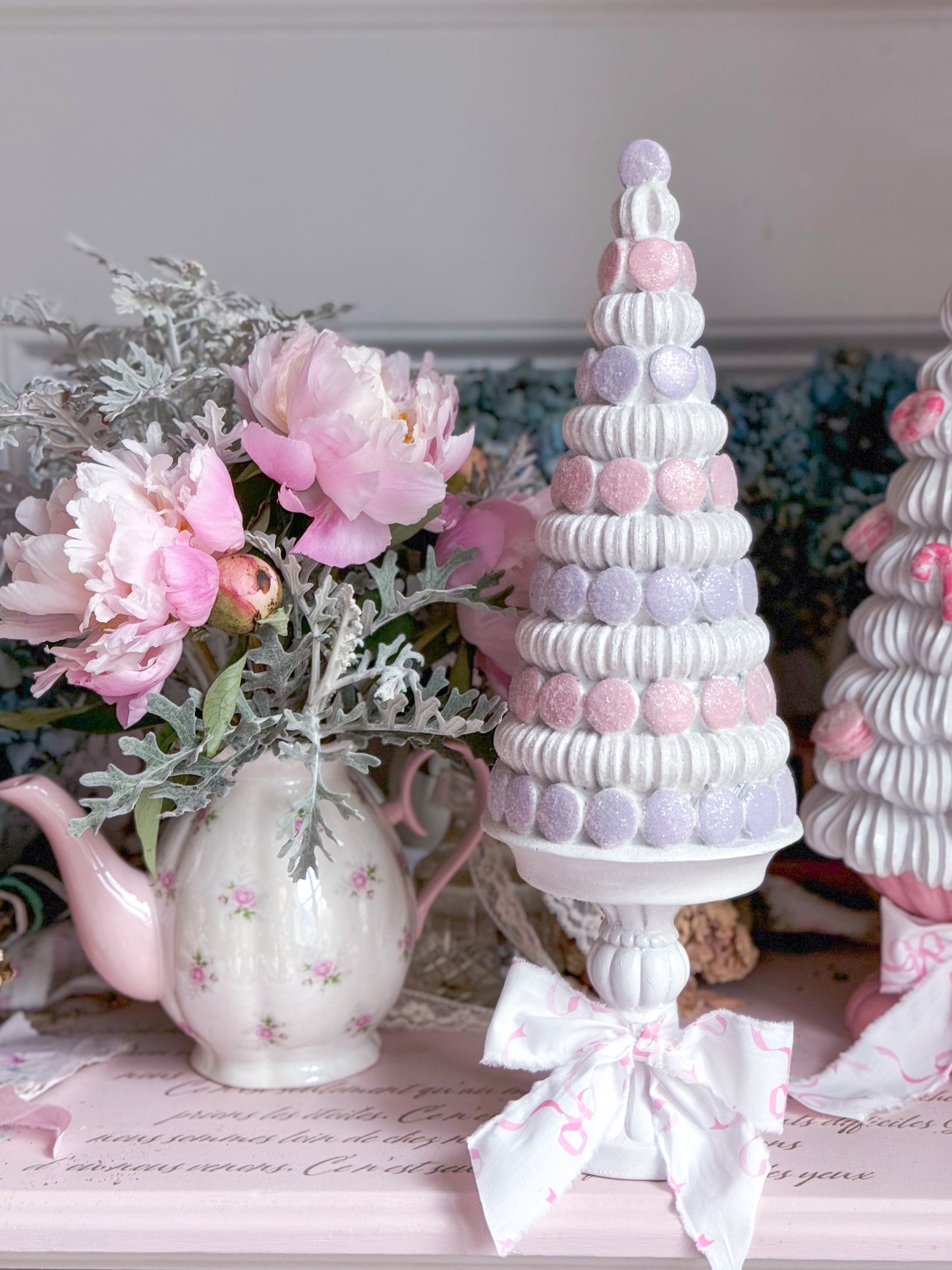 Pastel Lilac and Pink Macaron Tree with Pastel Bow