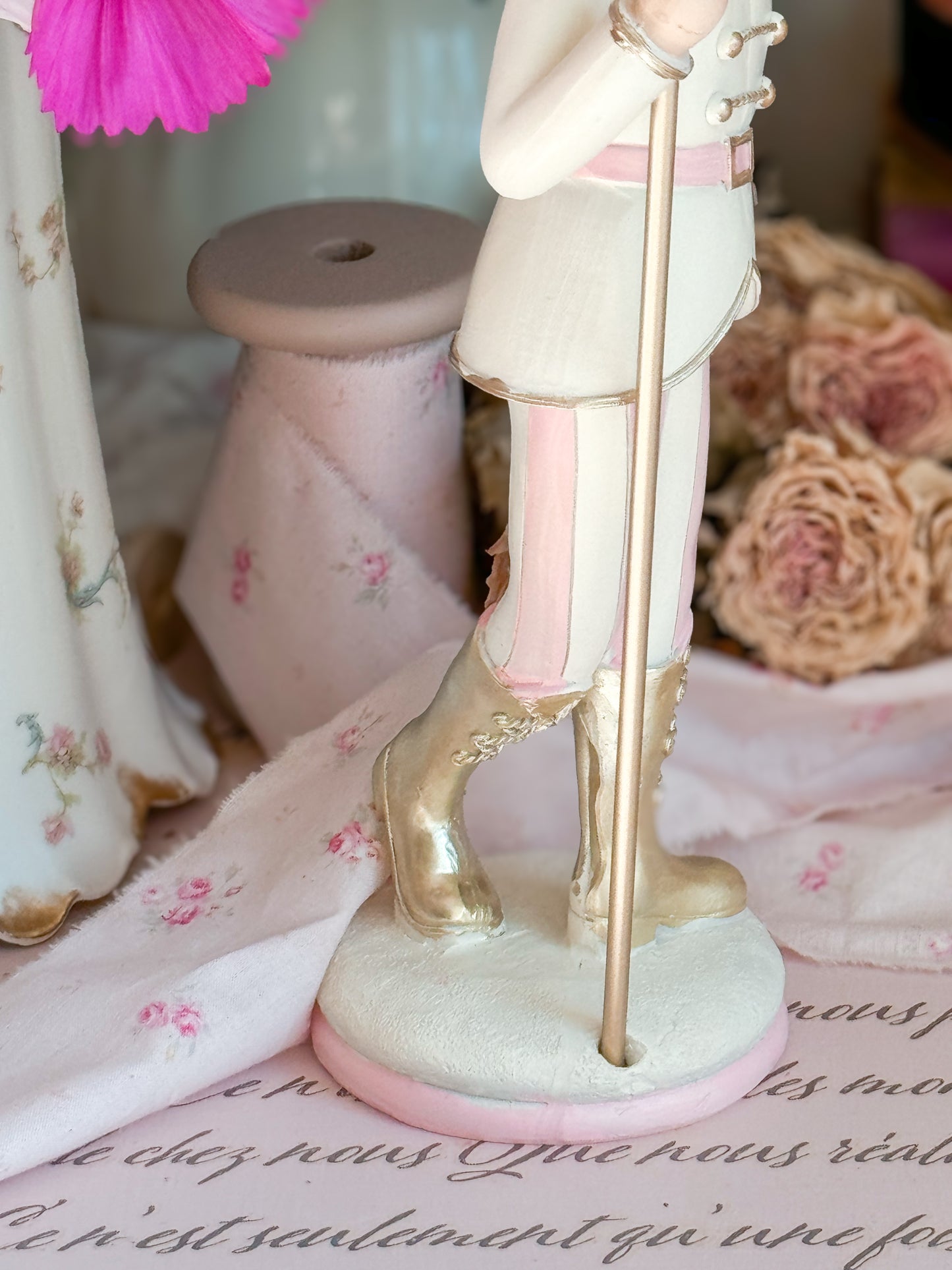 Pastel Pink, White and Gold Coquette Nutcracker Figurine