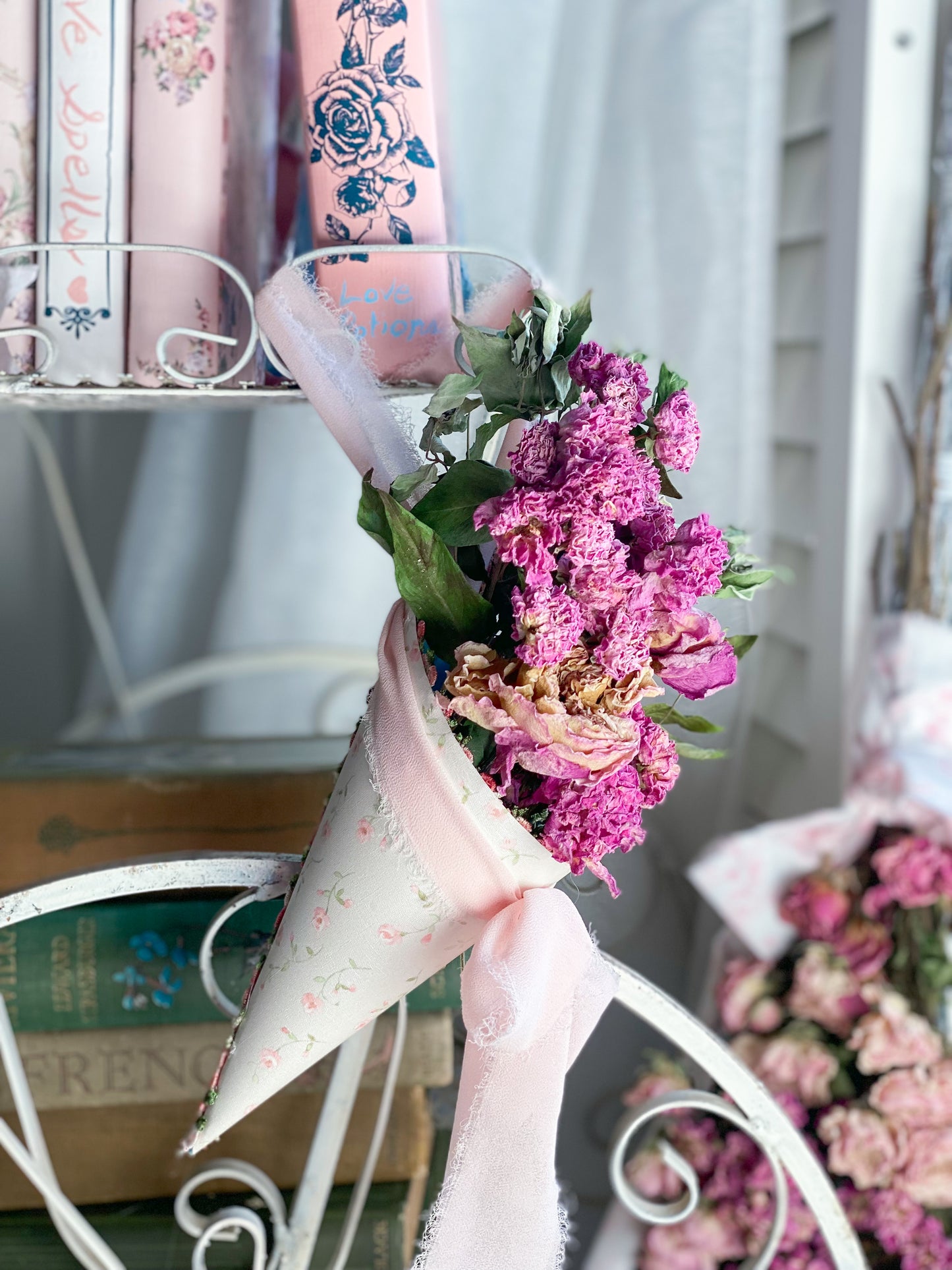 Bespoke Floral Cone made from Vintage Wallpaper