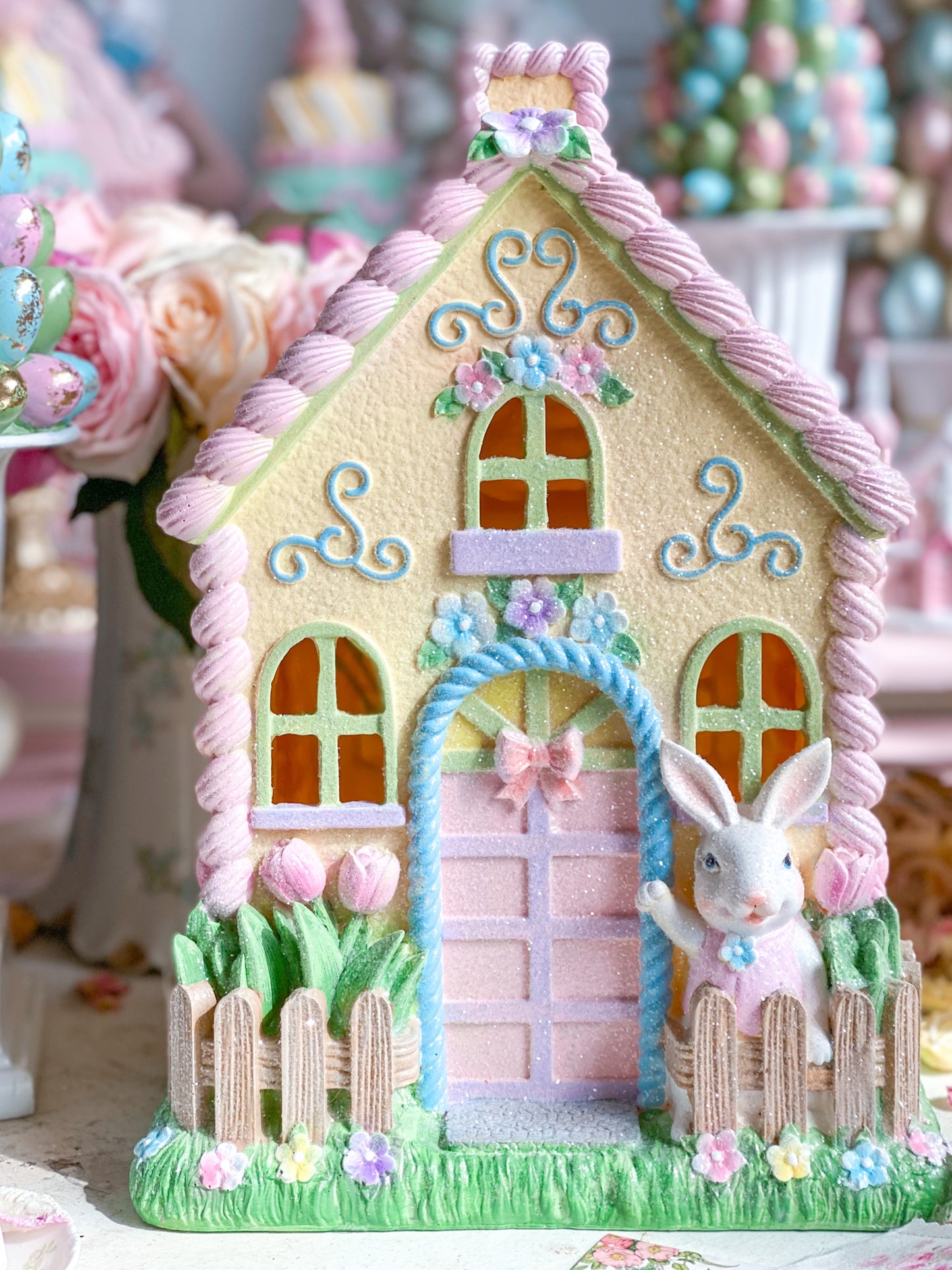 Pastel Pink and Yellow LED light up Easter Sugar House
