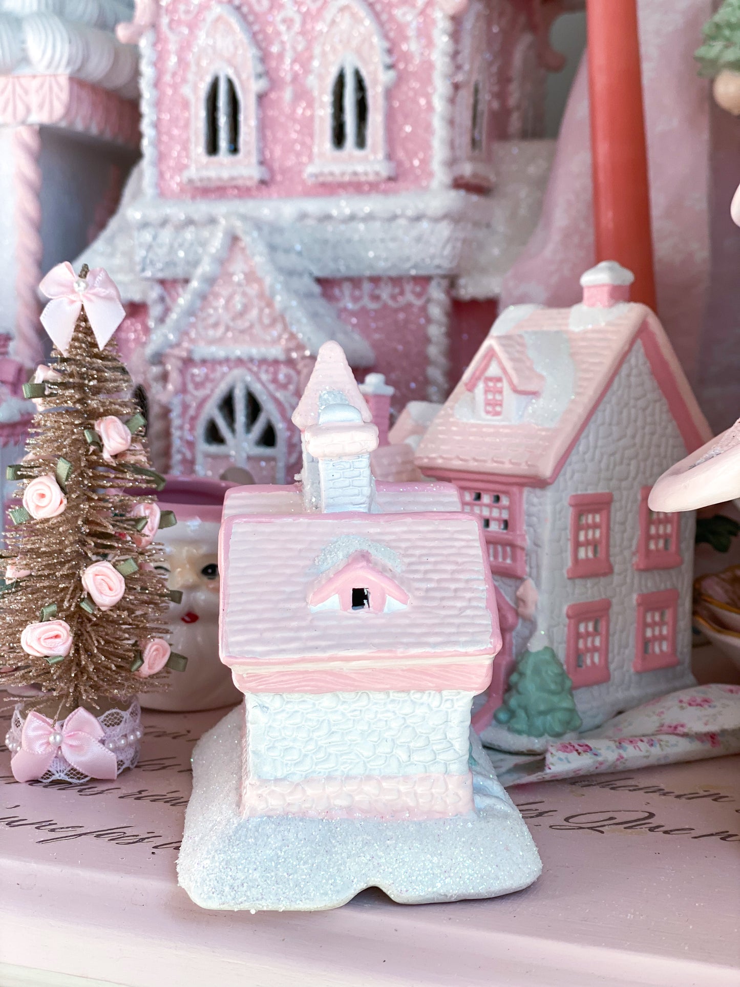 Bespoke Pastel Pink and White Petite Christmas Village Walpole Lodge PRE-ORDER