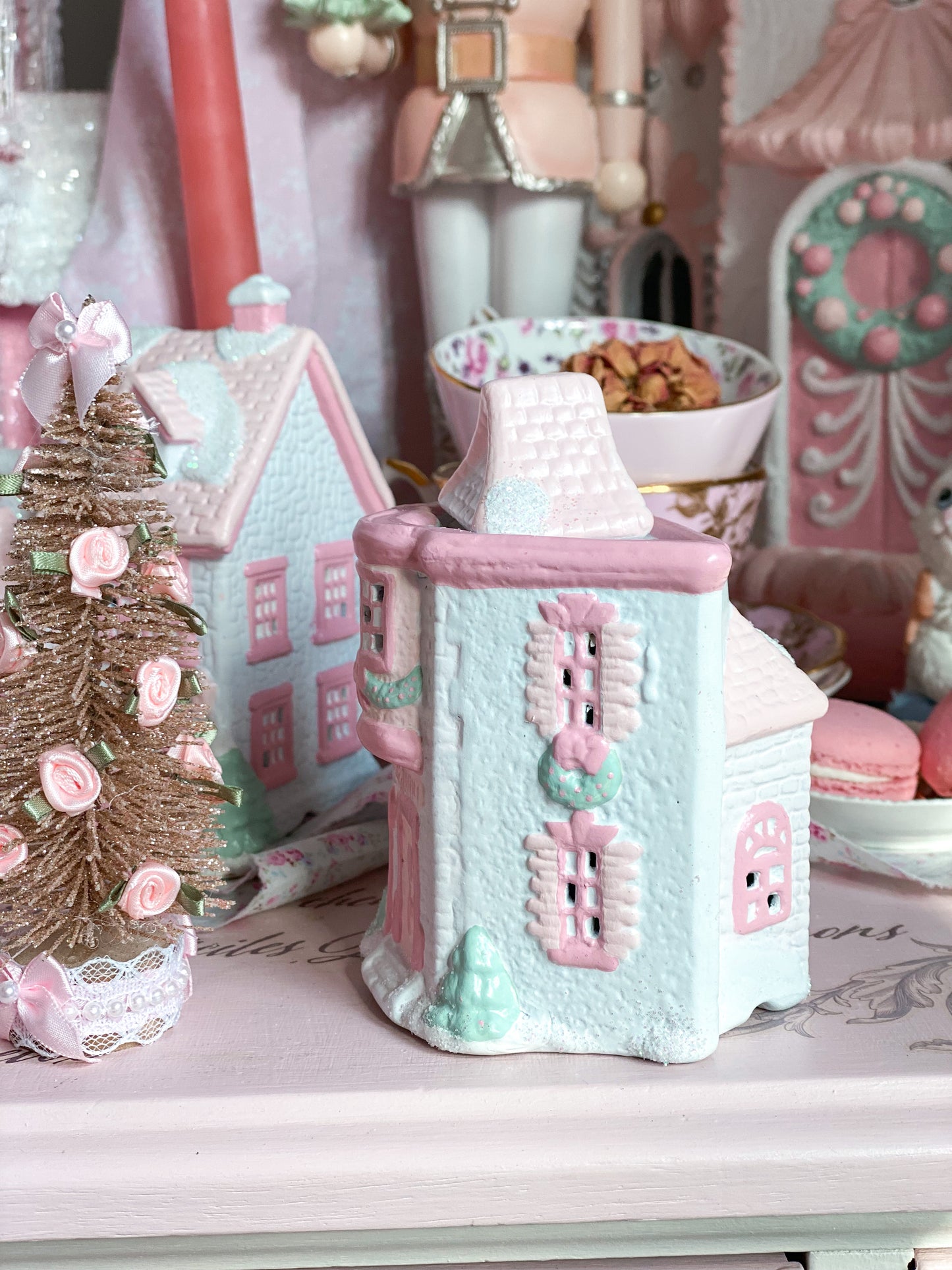 Bespoke Pastel Pink and White Petite Christmas Village Post Office PRE-ORDER