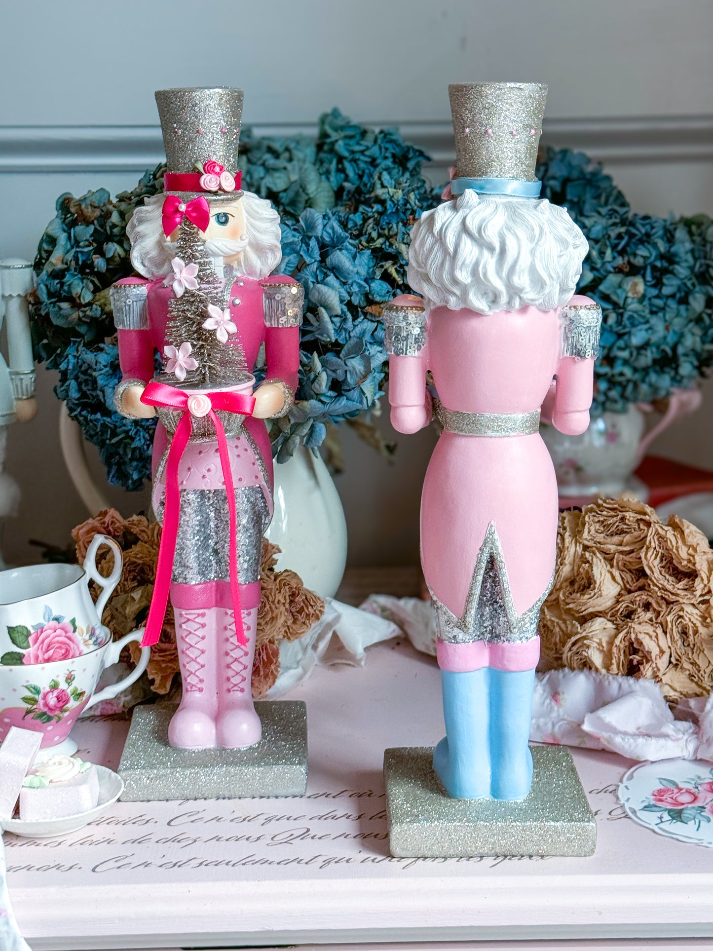 Bespoke Hand Painted Pink and Blue LED light up Nutcracker Bundle