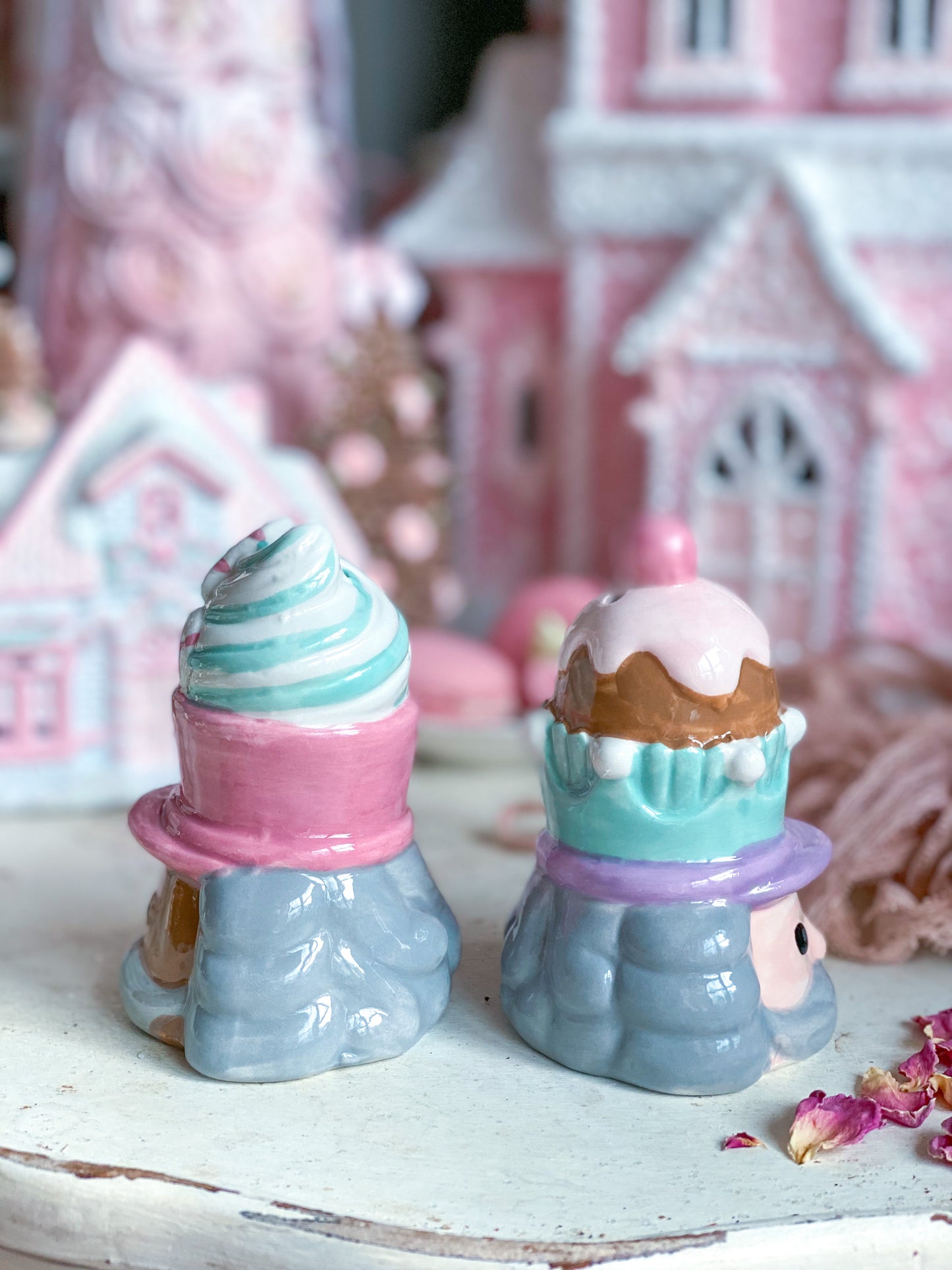 Pastel Pink and Teal Candy Land Nutcracker Salt and Pepper Shakers