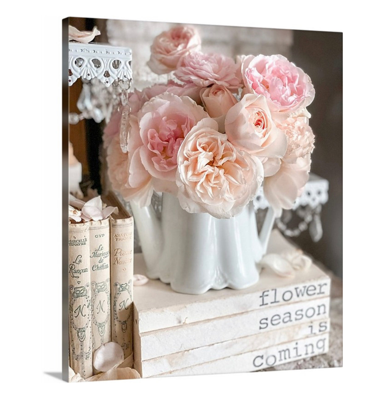 Blush Roses in White Teapot Gallery Wrapped Canvas