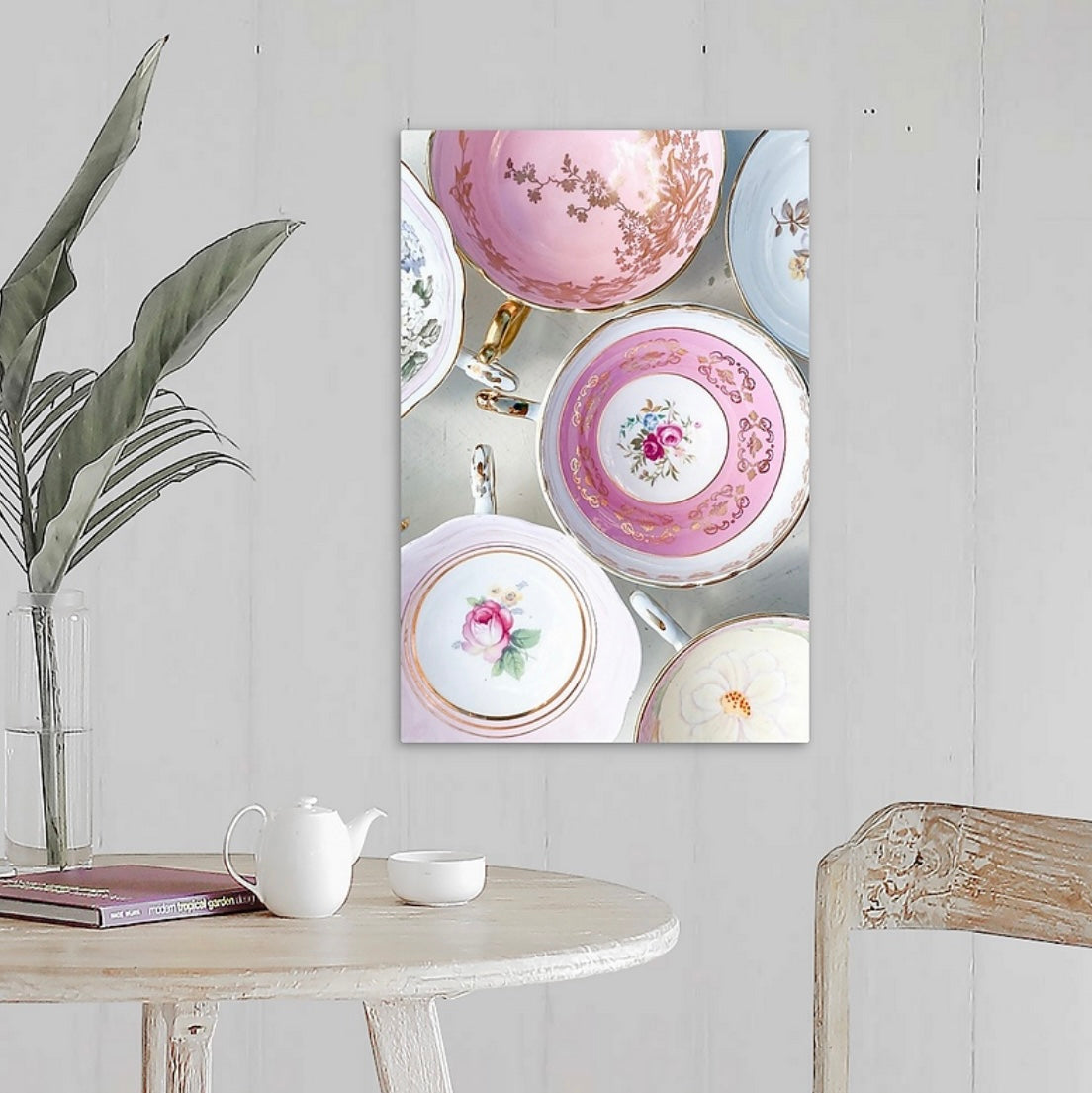 Vintage English Teacups Gallery Wrapped Canvas