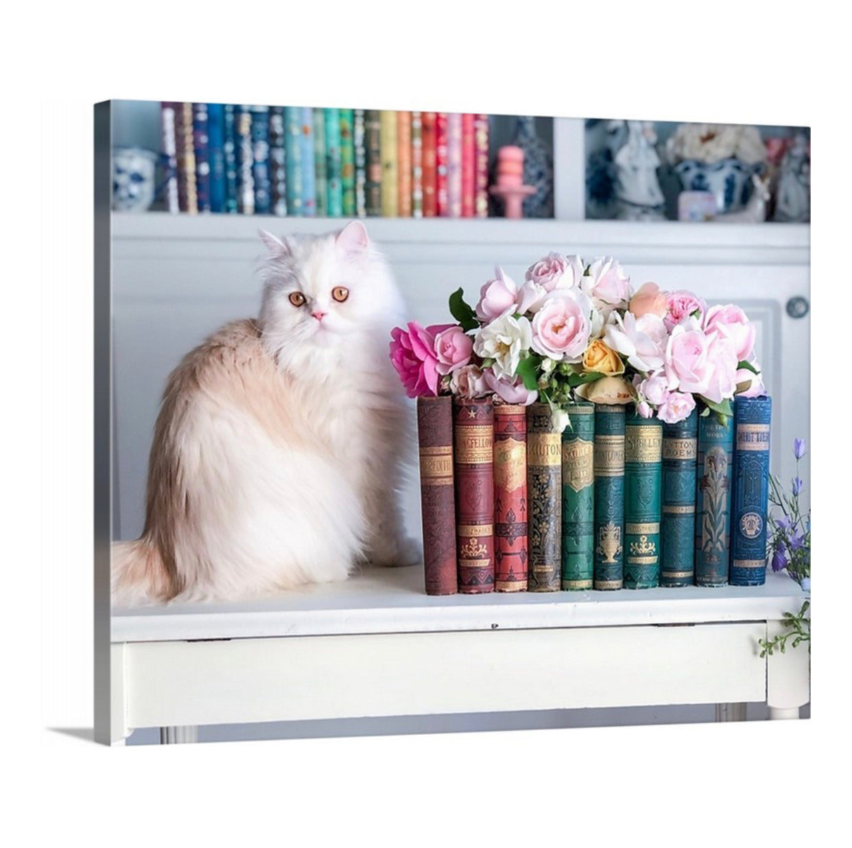 Cat with Victorian Poetry Books Gallery Wrapped Canvas