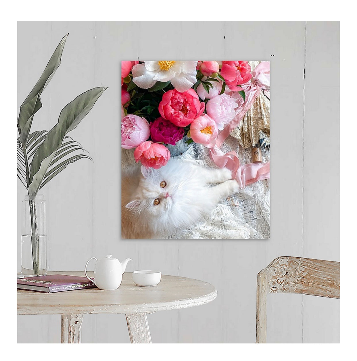 Kitty Cat in the Peonies Gallery Wrapped Canvas