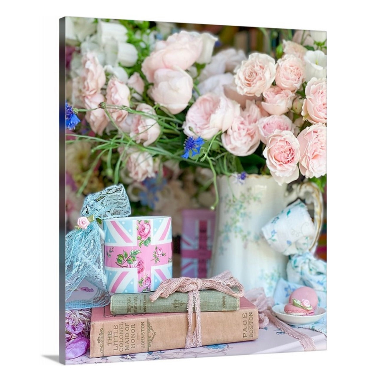 Pink and Blue Books with Union Jack Mug Gallery Wrapped Canvas