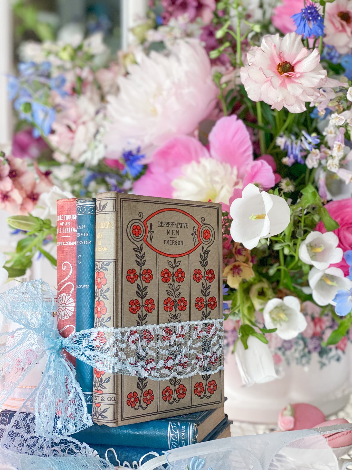 Set of 3 Red, White & Blue books with Decorative Spines