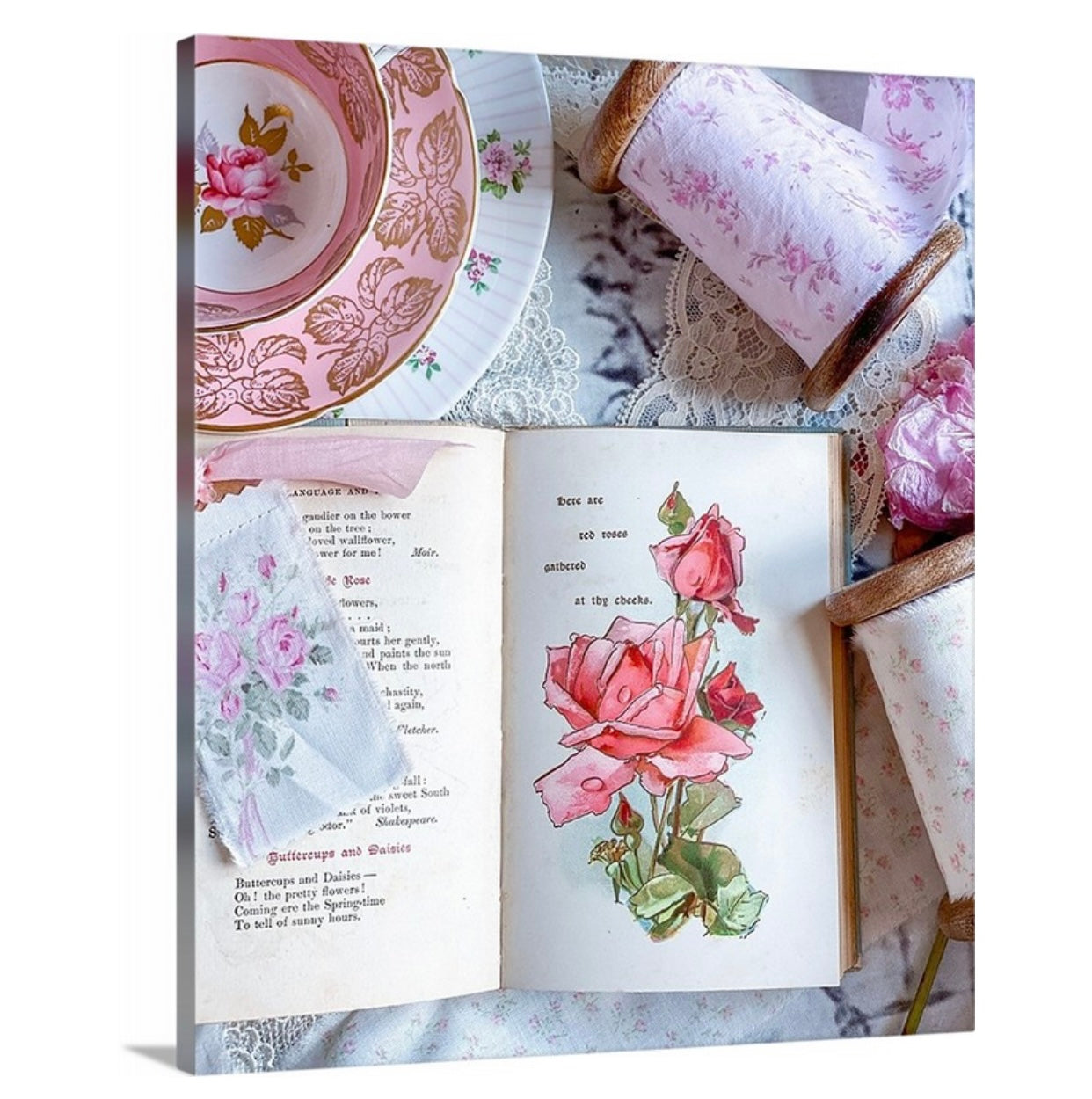 Vintage Book Rose Illustration Gallery Wrapped Canvas