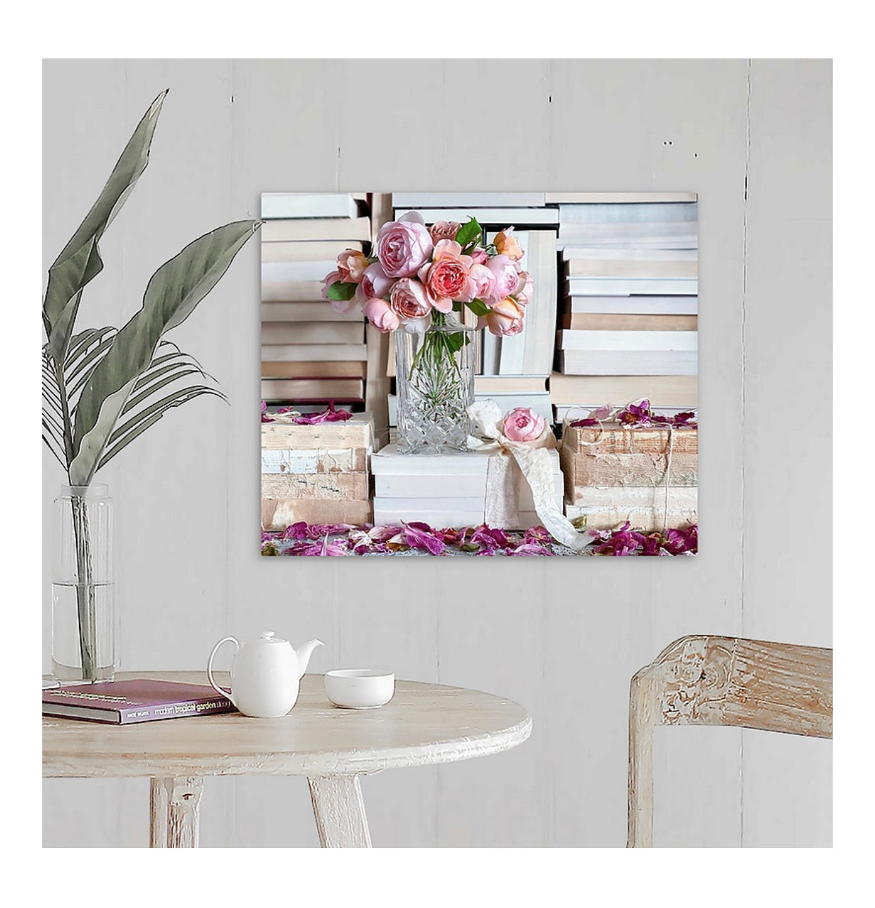 Pink Roses and Books Gallery Wrapped Canvas