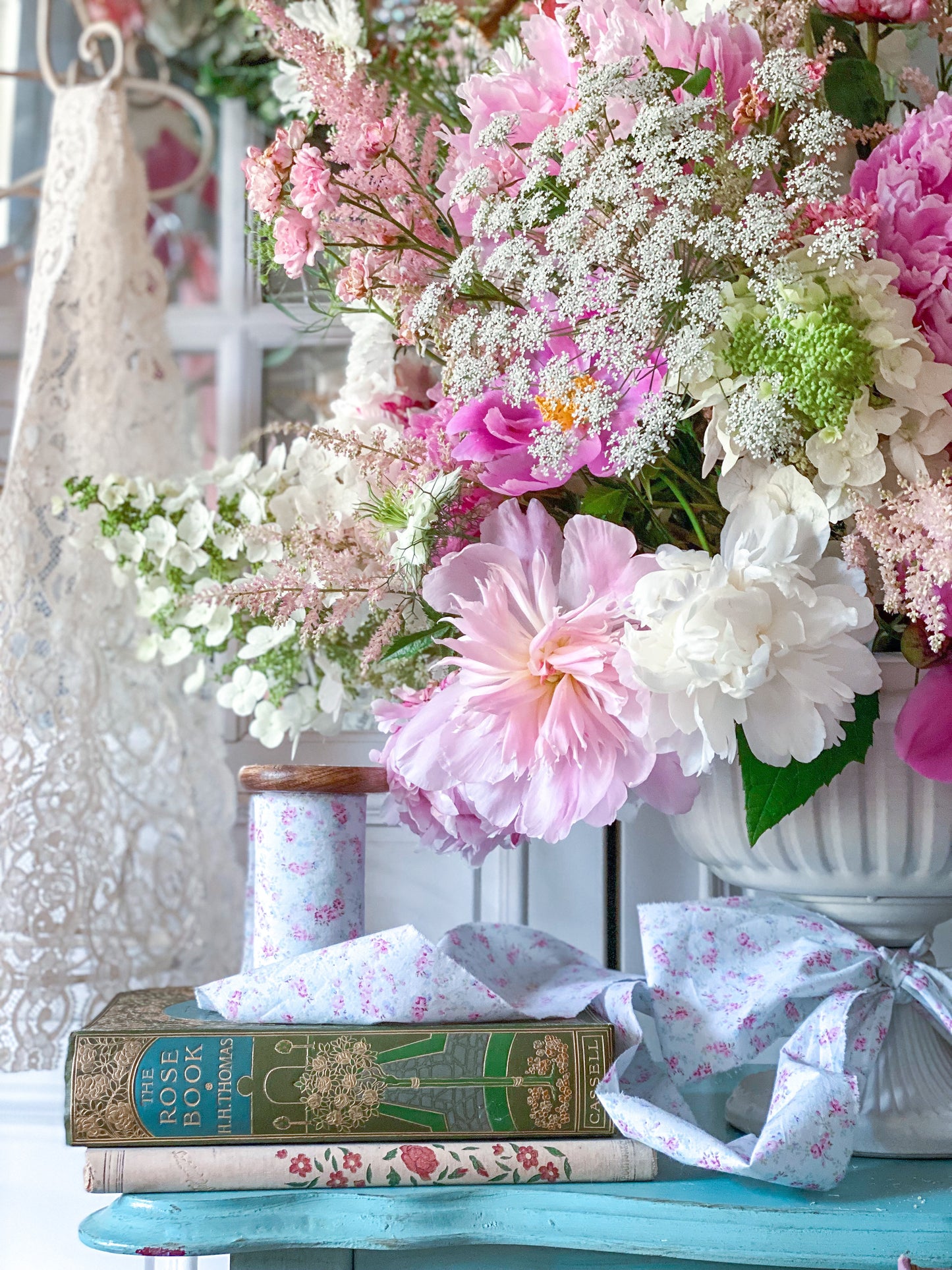 Peonies and Vintage Books Gallery Wrapped Canvas