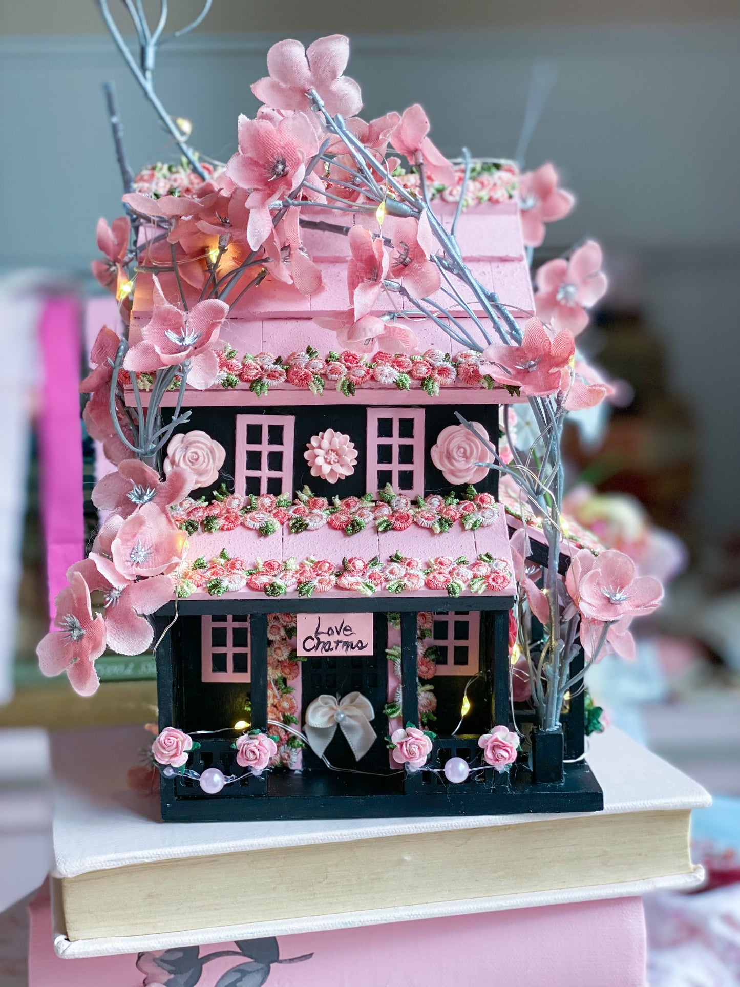 Bespoke Black and Pink Halloween LED Light up Houses