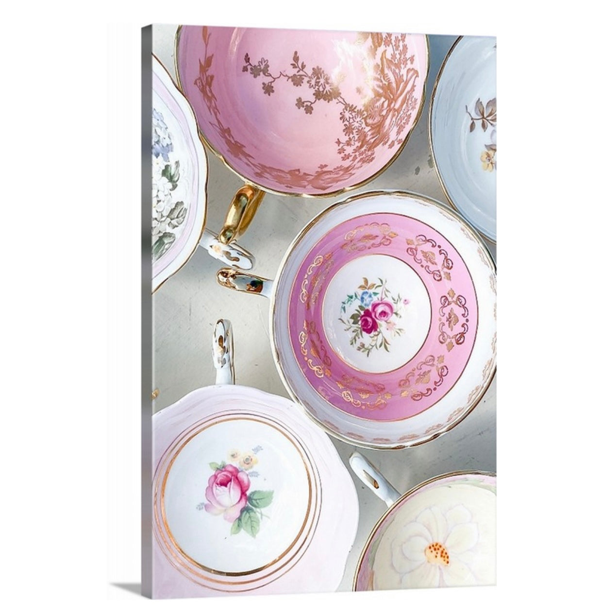 Vintage English Teacups Gallery Wrapped Canvas