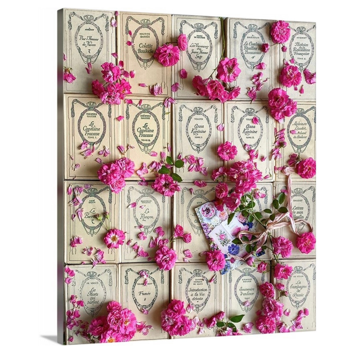 Shabby Chic French Books with Roses Gallery Wrapped Canvas