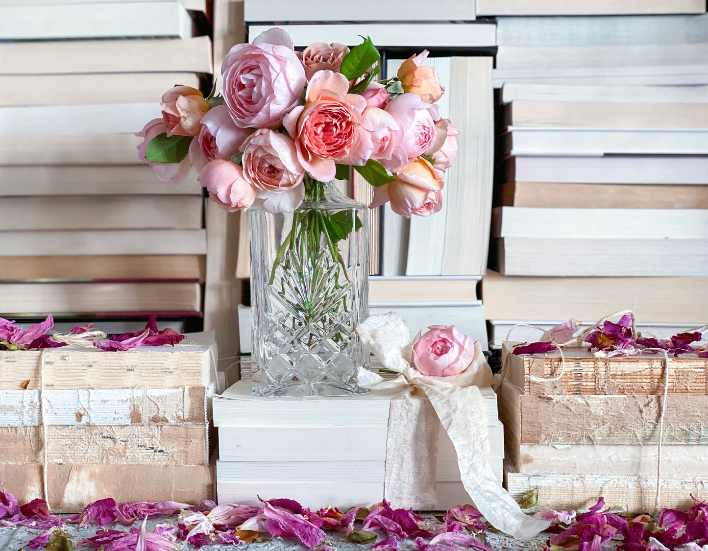 Pink Roses and Books Gallery Wrapped Canvas