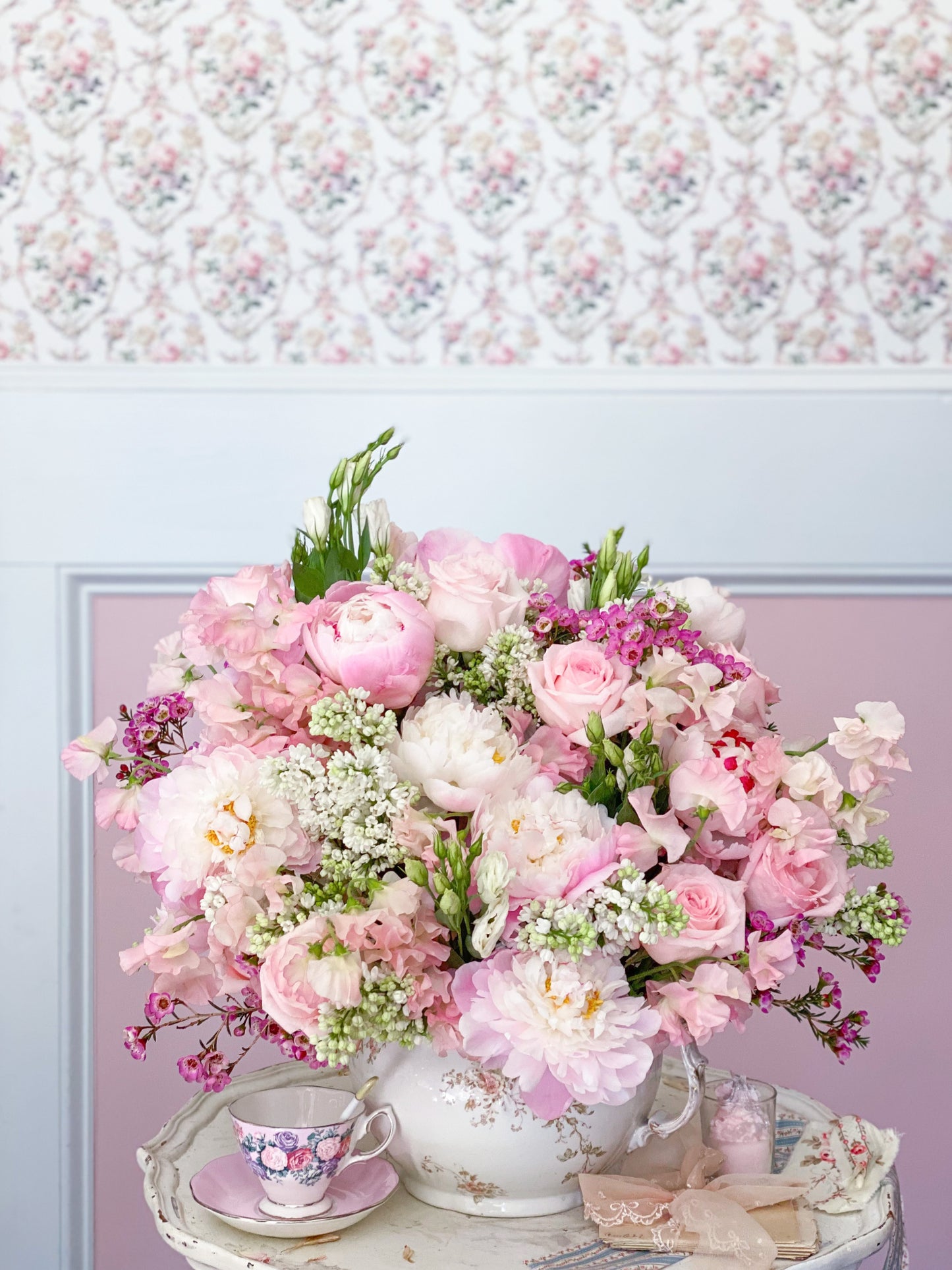 Large Pink Floral Arrangement Gallery Wrapped Canvas