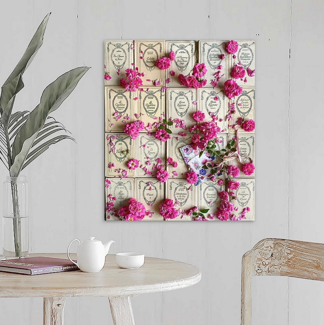 Shabby Chic French Books with Roses Gallery Wrapped Canvas