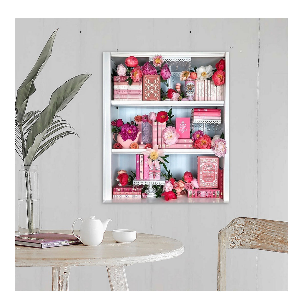 Bright Pink Peonies and Books Shelfie Gallery Wrapped Canvas
