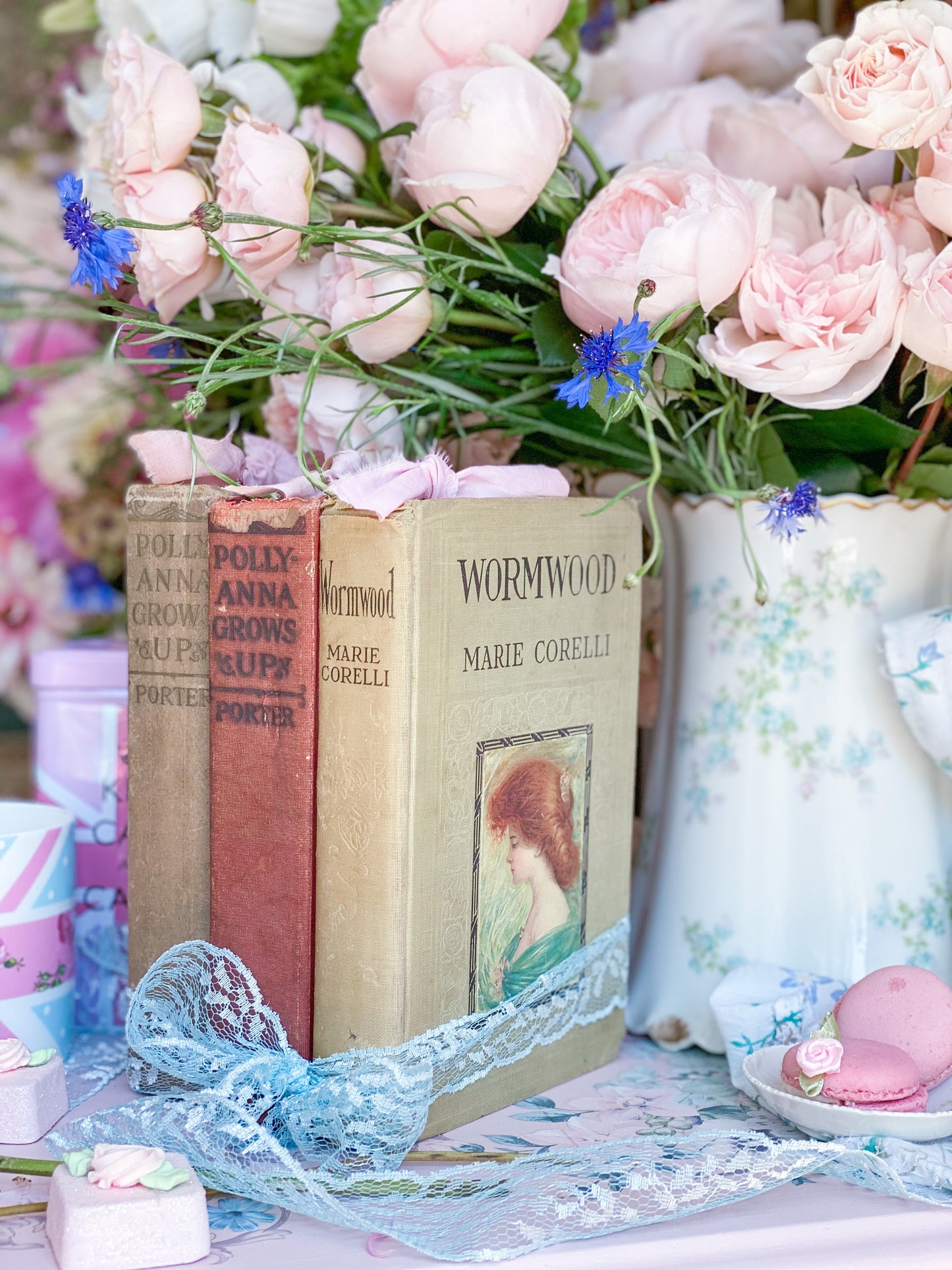 Set of 3 Muted Tone Red, White and Blue Books