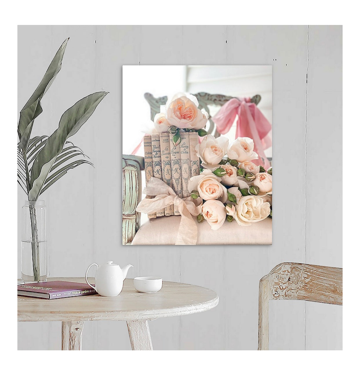 Cream French Books and Roses Gallery Wrapped Canvas