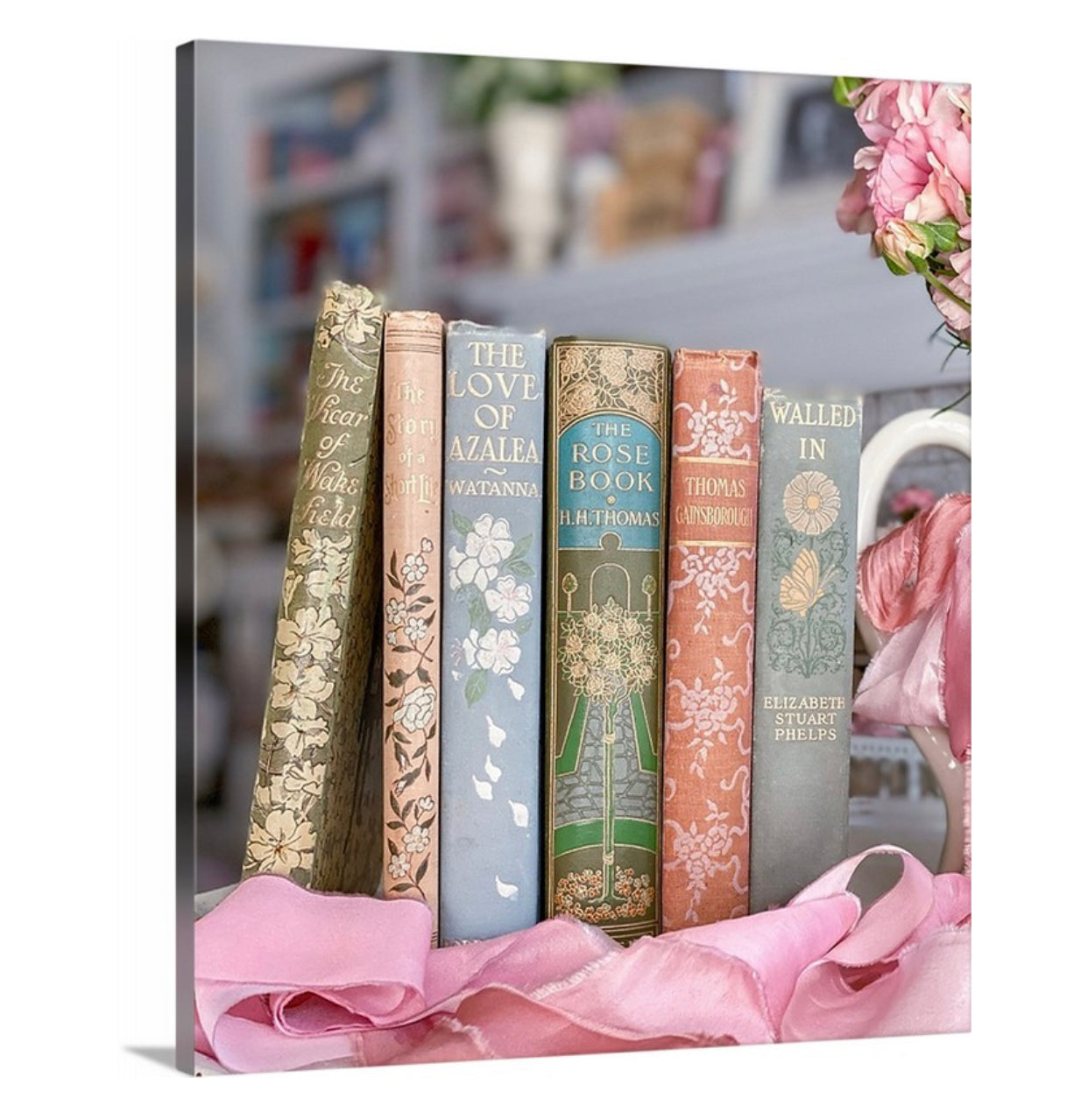 Pastel Floral Book Spines Gallery Wrapped Canvas
