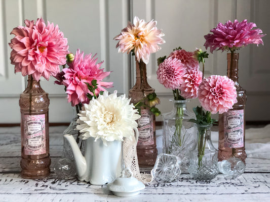 Dahlias in Bud Vases Gallery Wrapped Canvas