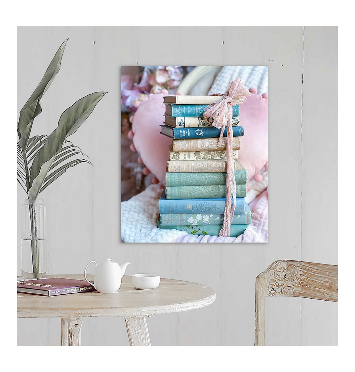 Blue and Cream Bookstack Gallery Wrapped Canvas