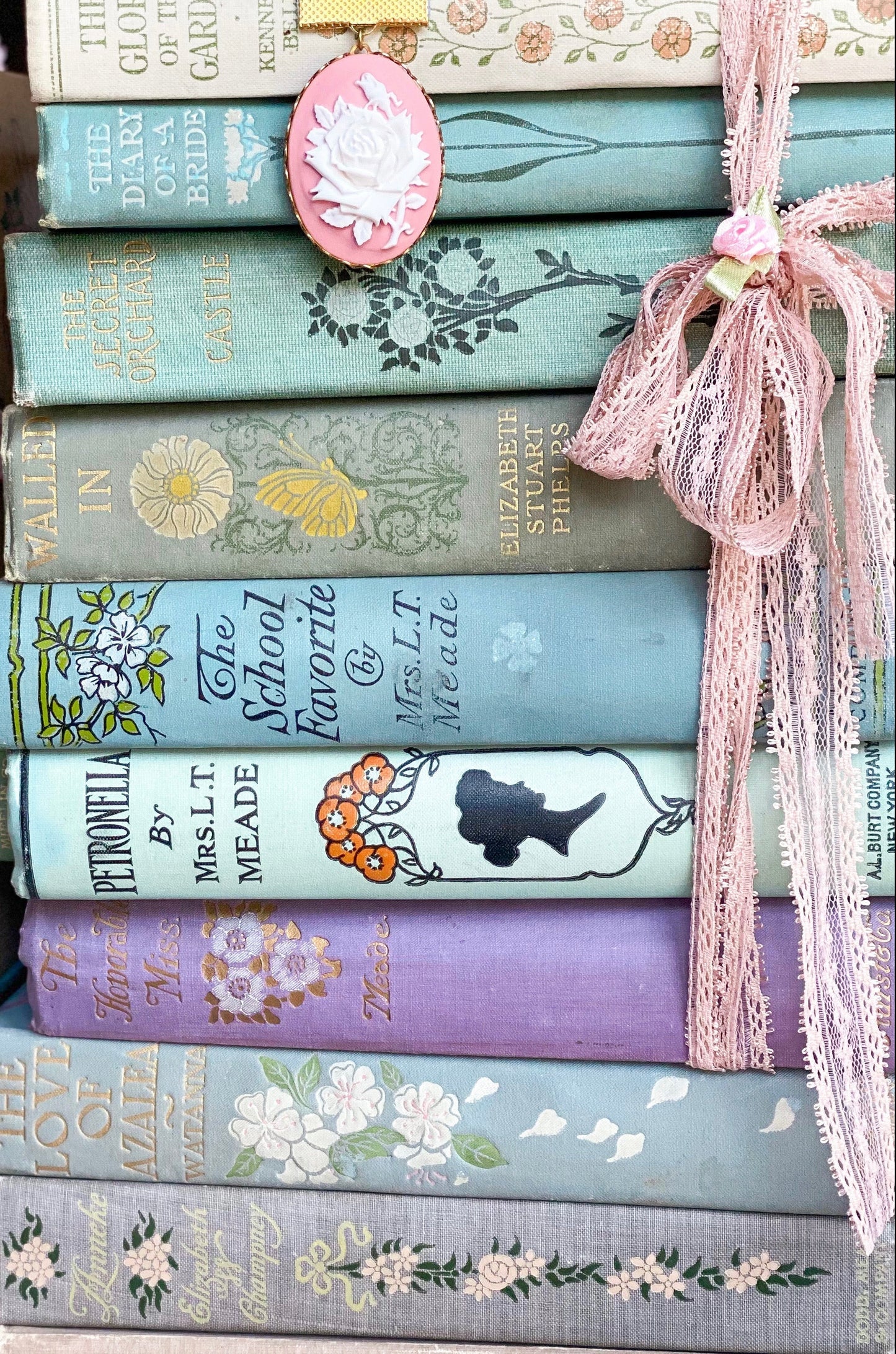 Pastel Floral Vintage Bookspines Gallery Wrapped Canvas