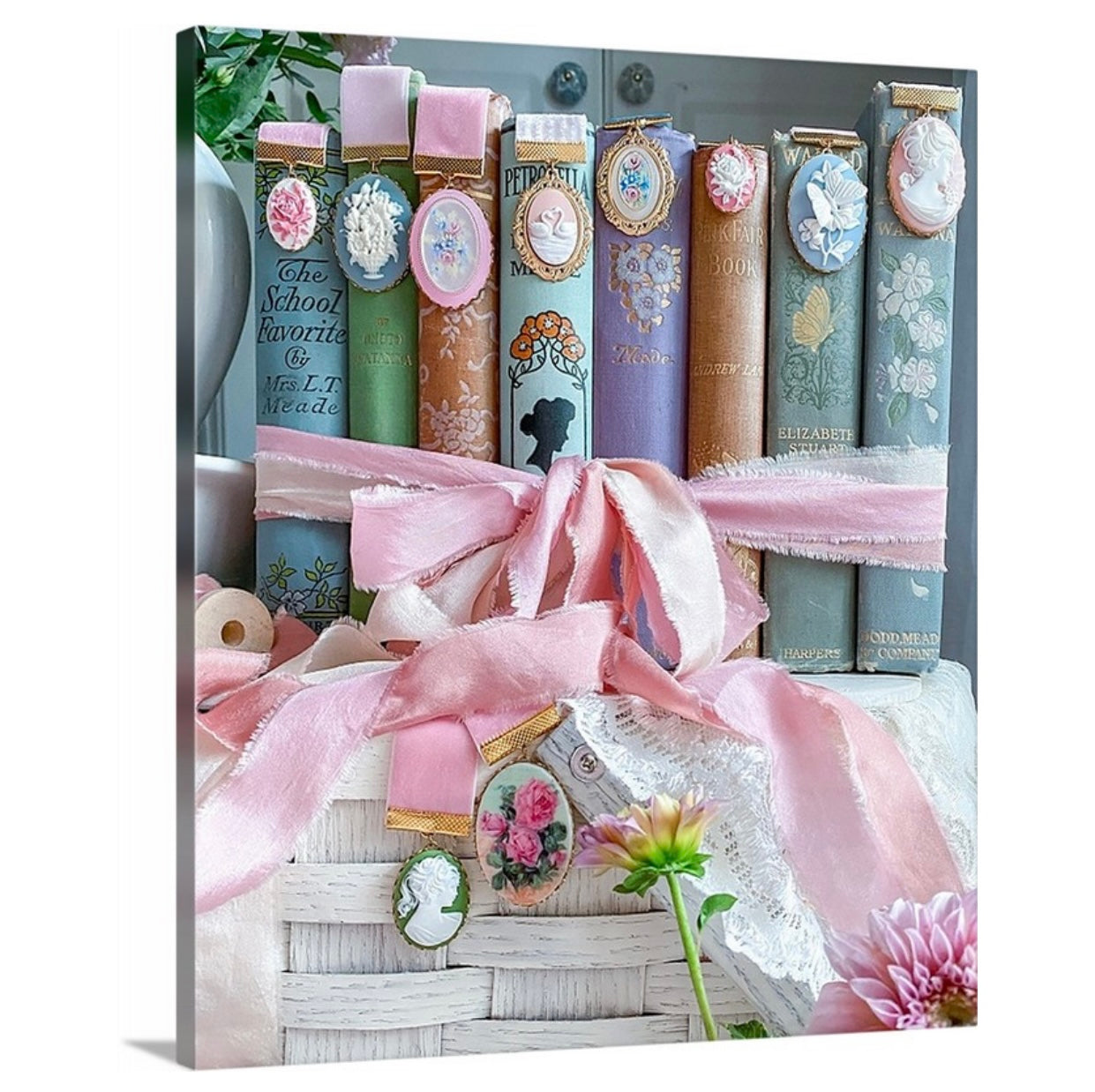 Pastel Vintage Books Gallery Wrapped Canvas