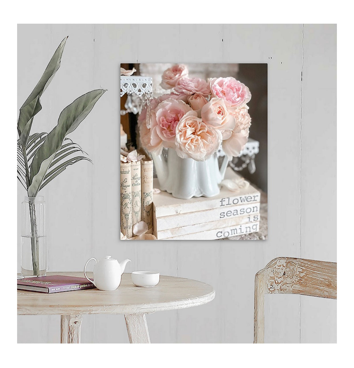 Blush Roses in White Teapot Gallery Wrapped Canvas