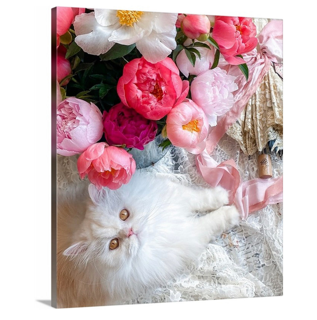 Kitty Cat in the Peonies Gallery Wrapped Canvas