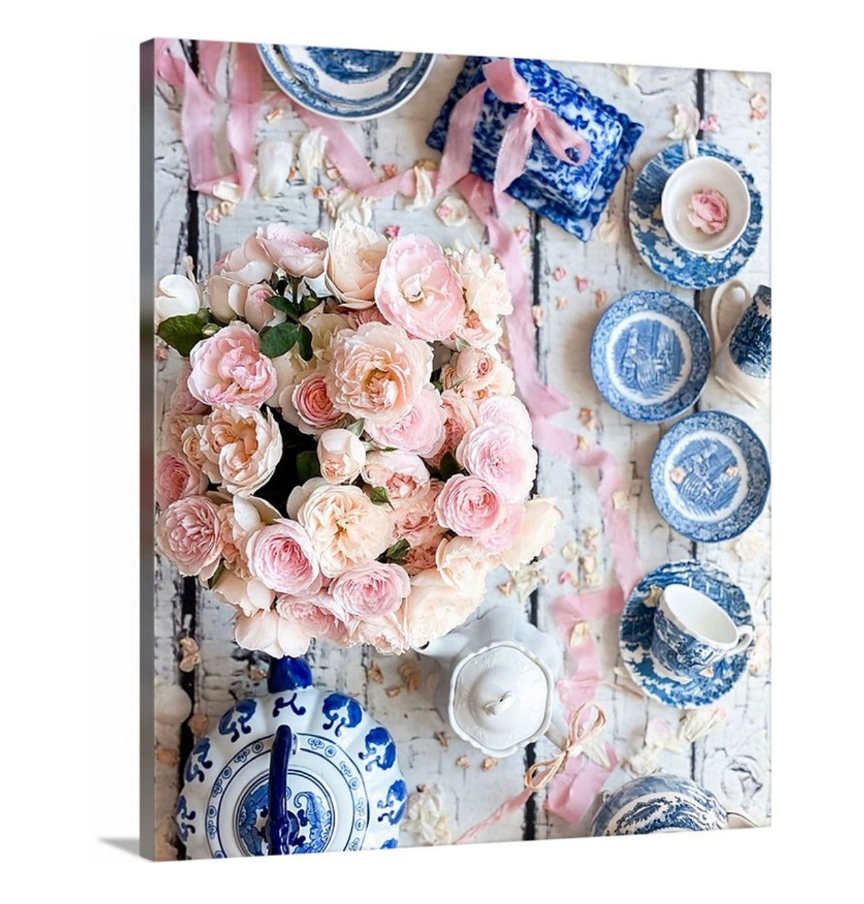 Blush Roses and Chinoiserie Gallery Wrapped Canvas