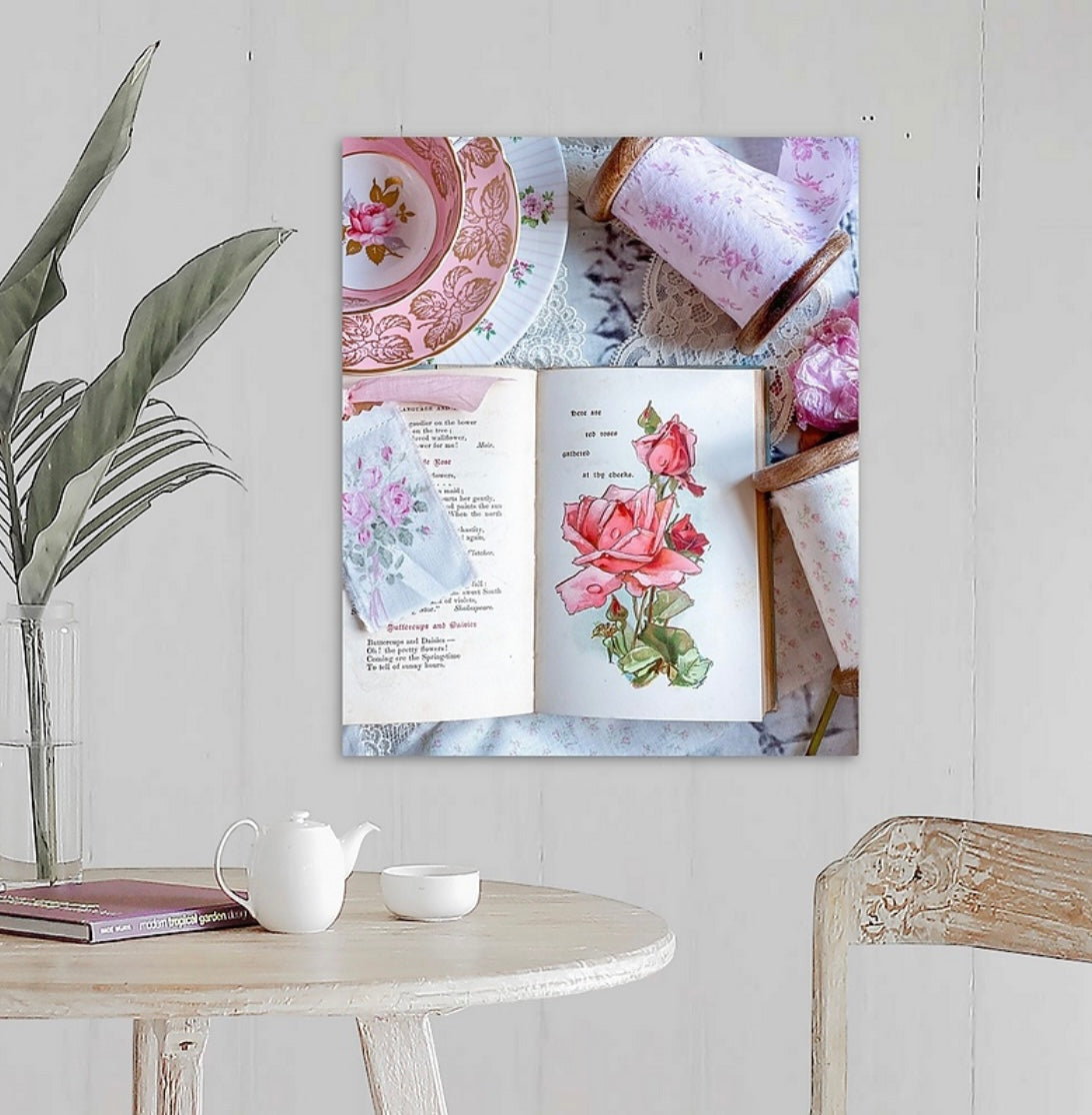 Vintage Book Rose Illustration Gallery Wrapped Canvas