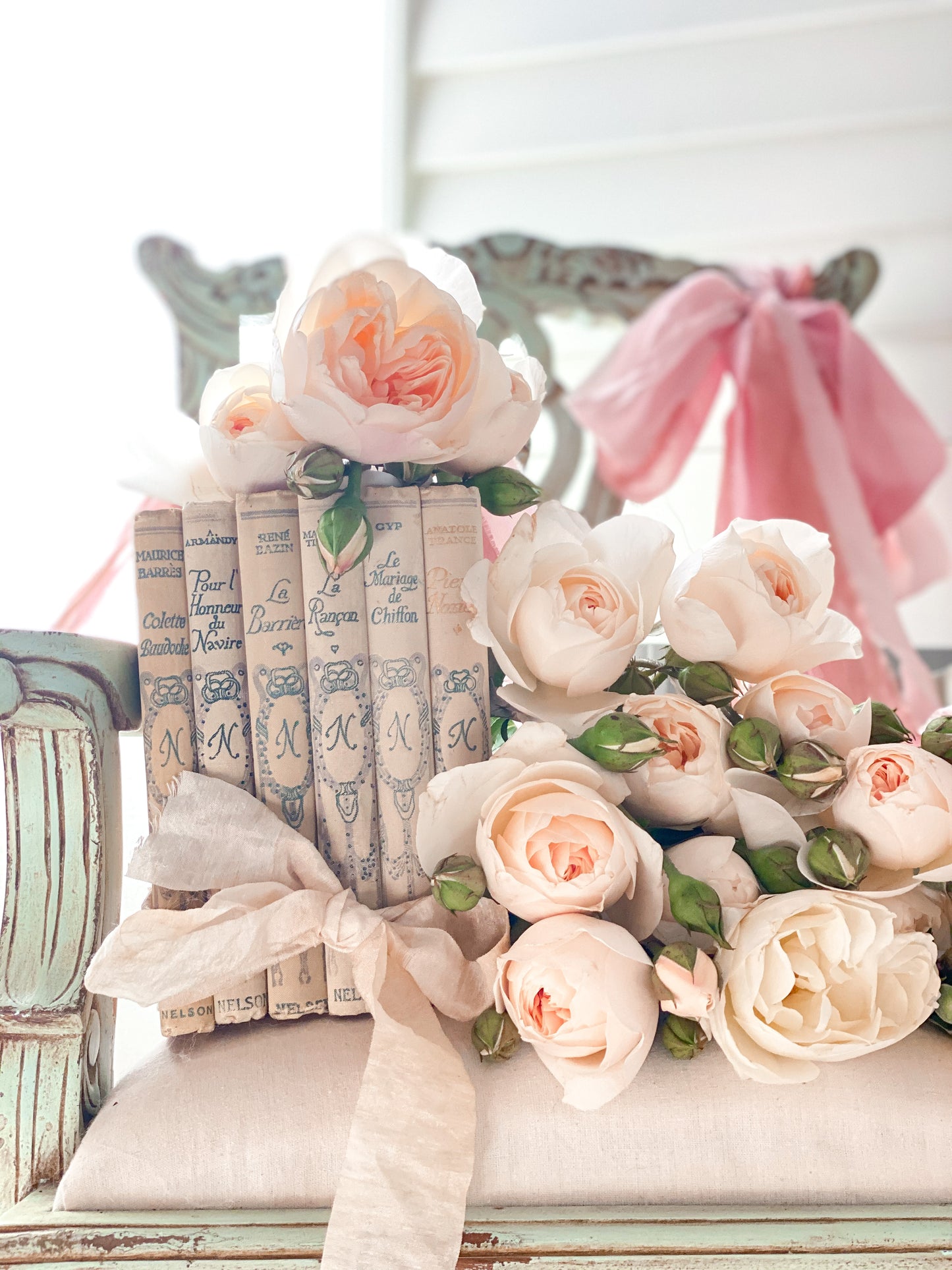 Cream French Books and Roses Gallery Wrapped Canvas