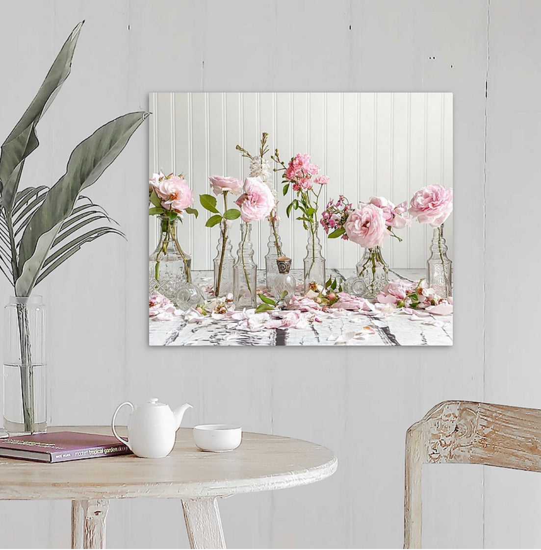Pink Roses in Bud Vases Gallery Wrapped Canvas