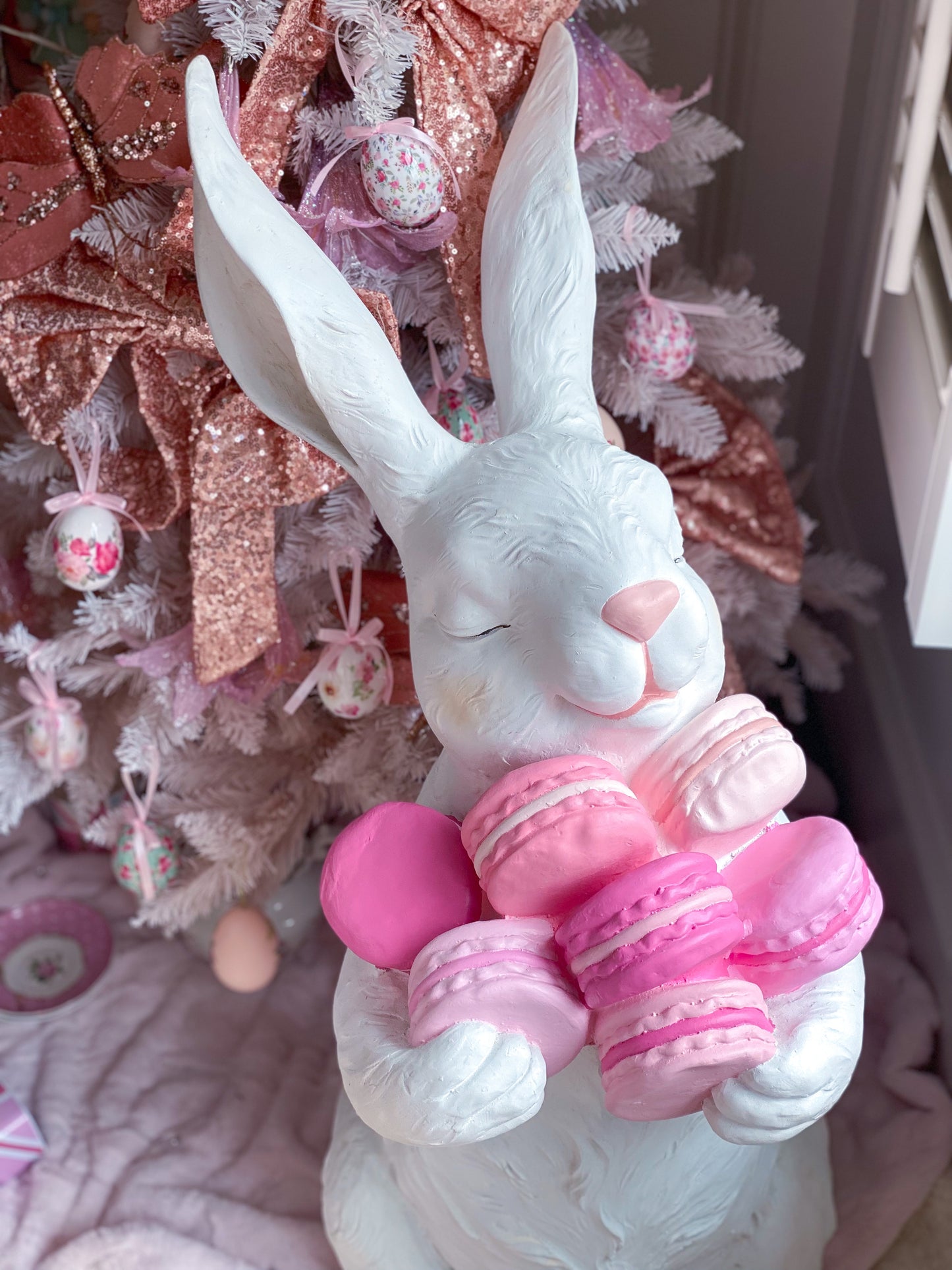 Bespoke Extra Large Bunny with Pink Macarons Hand Painted